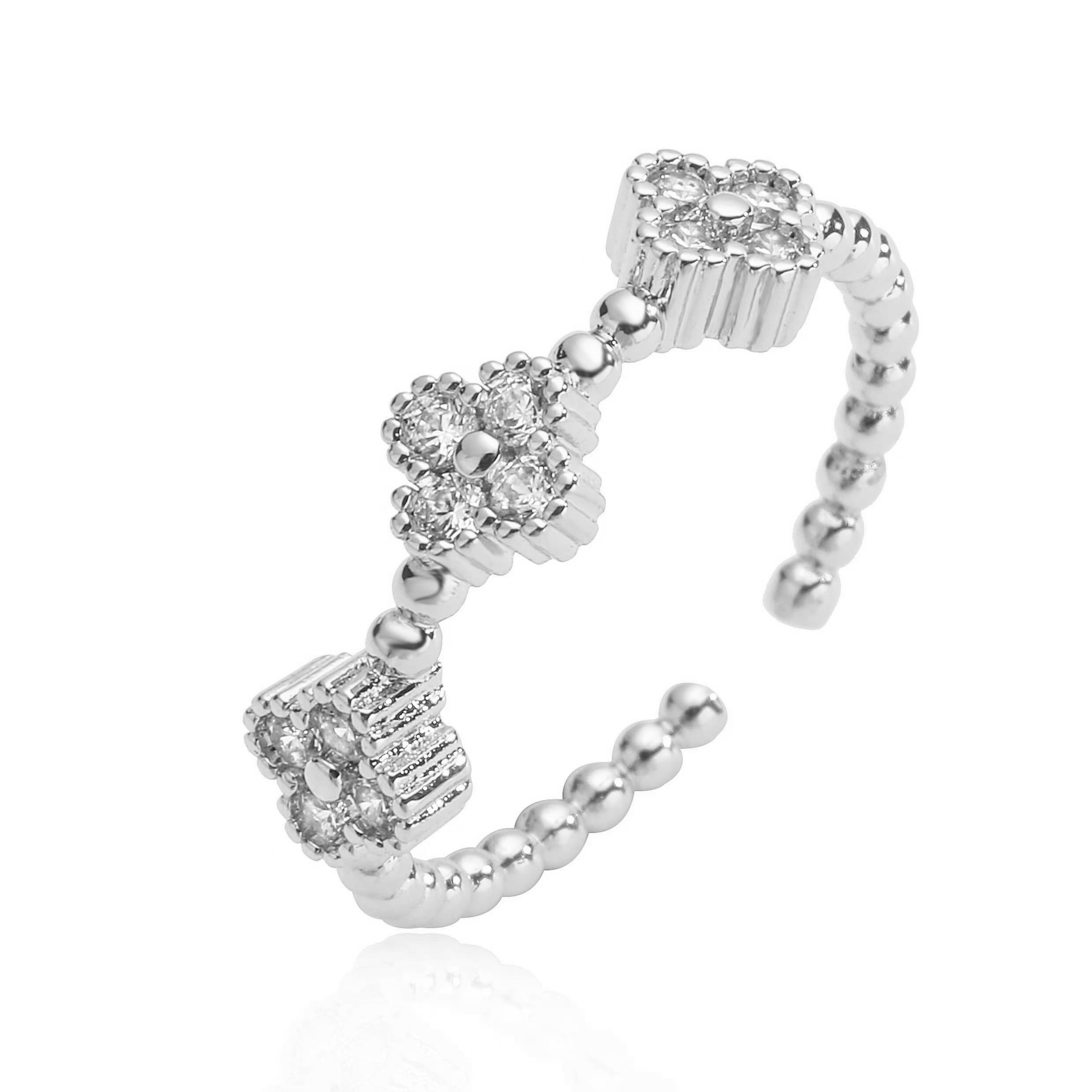 Gold Plated Adjustable Flower Ring with CZ for Women – view 3