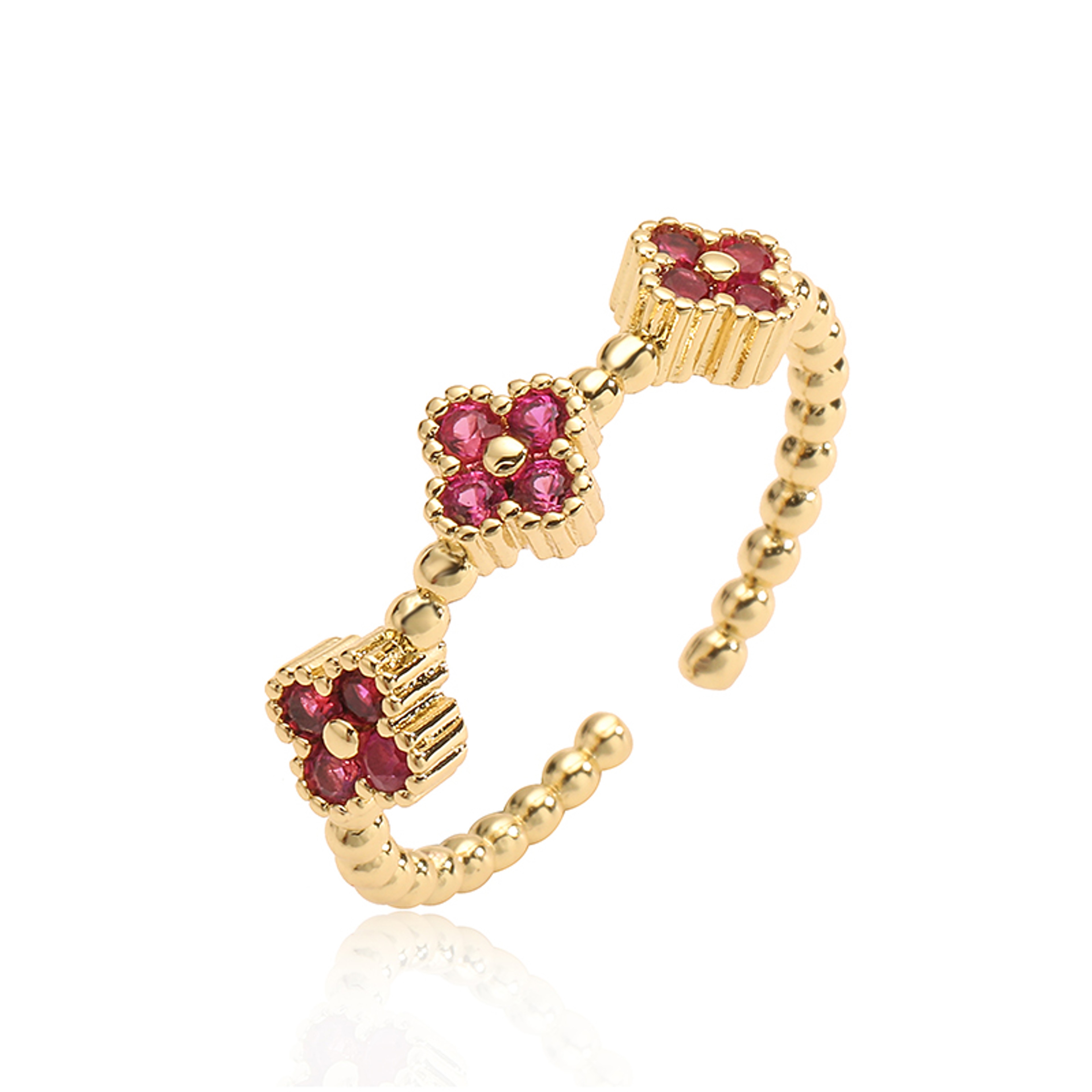 Gold Plated Adjustable Flower Ring with CZ for Women – view 6