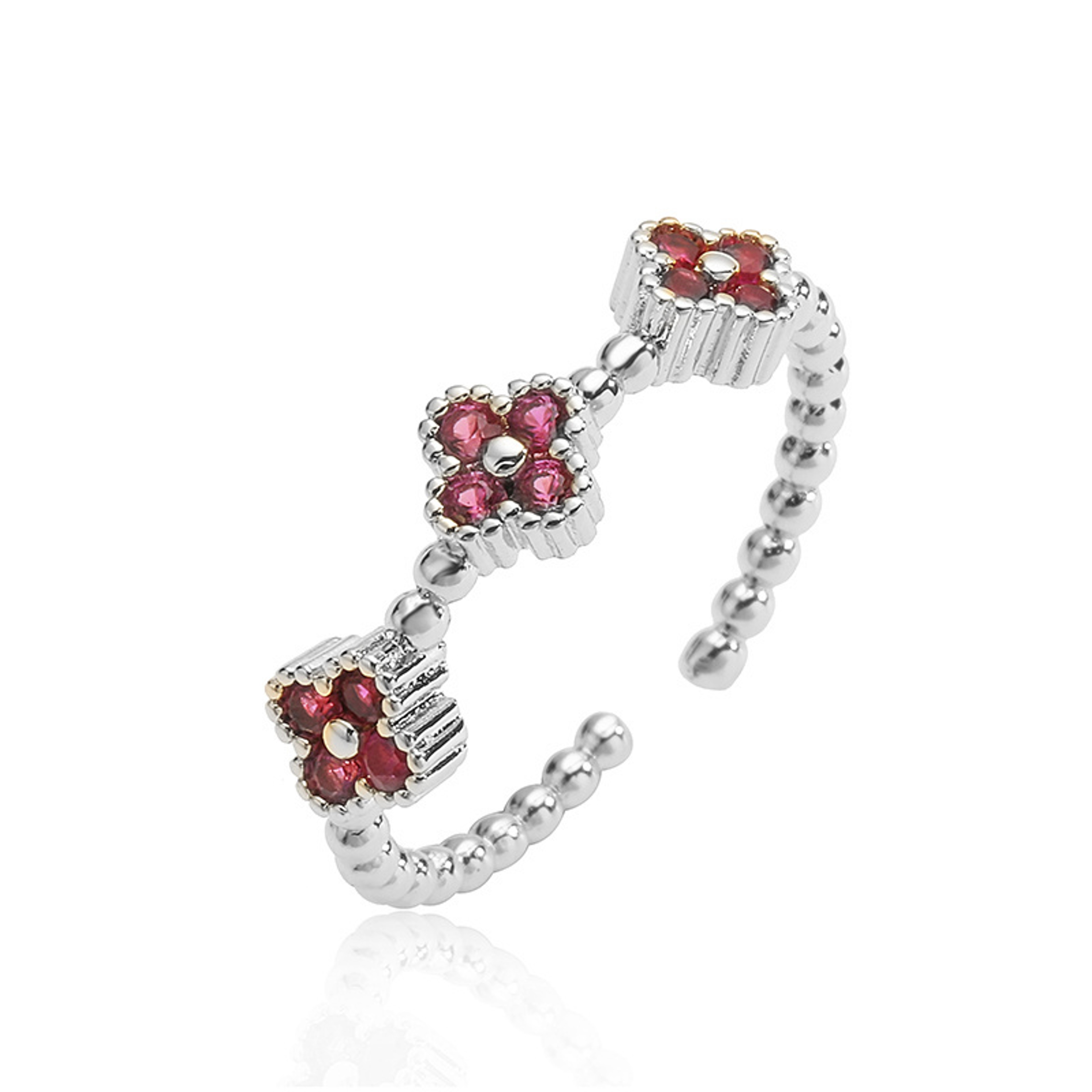 Gold Plated Adjustable Flower Ring with CZ for Women – view 8
