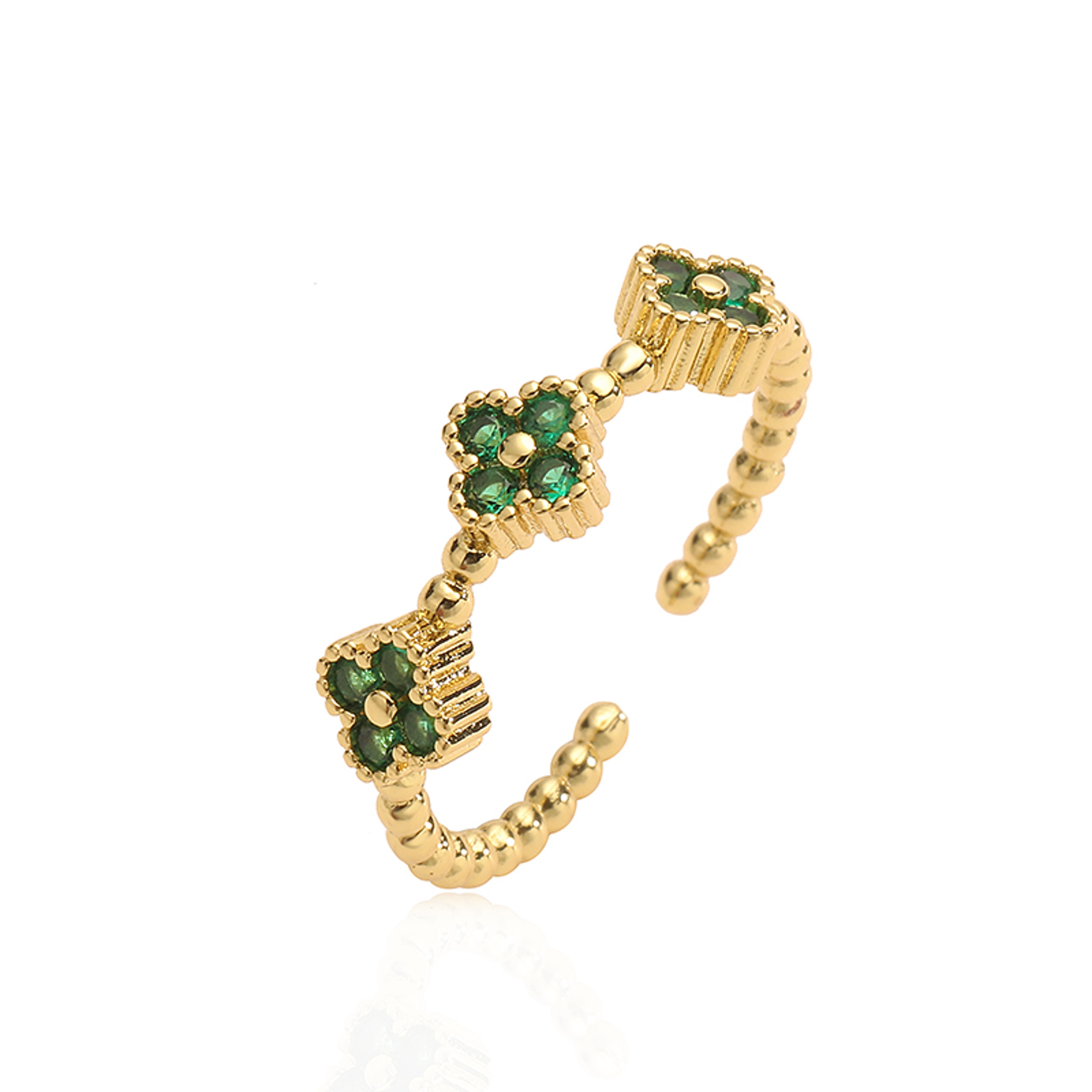 Gold Plated Adjustable Flower Ring with CZ for Women – view 15