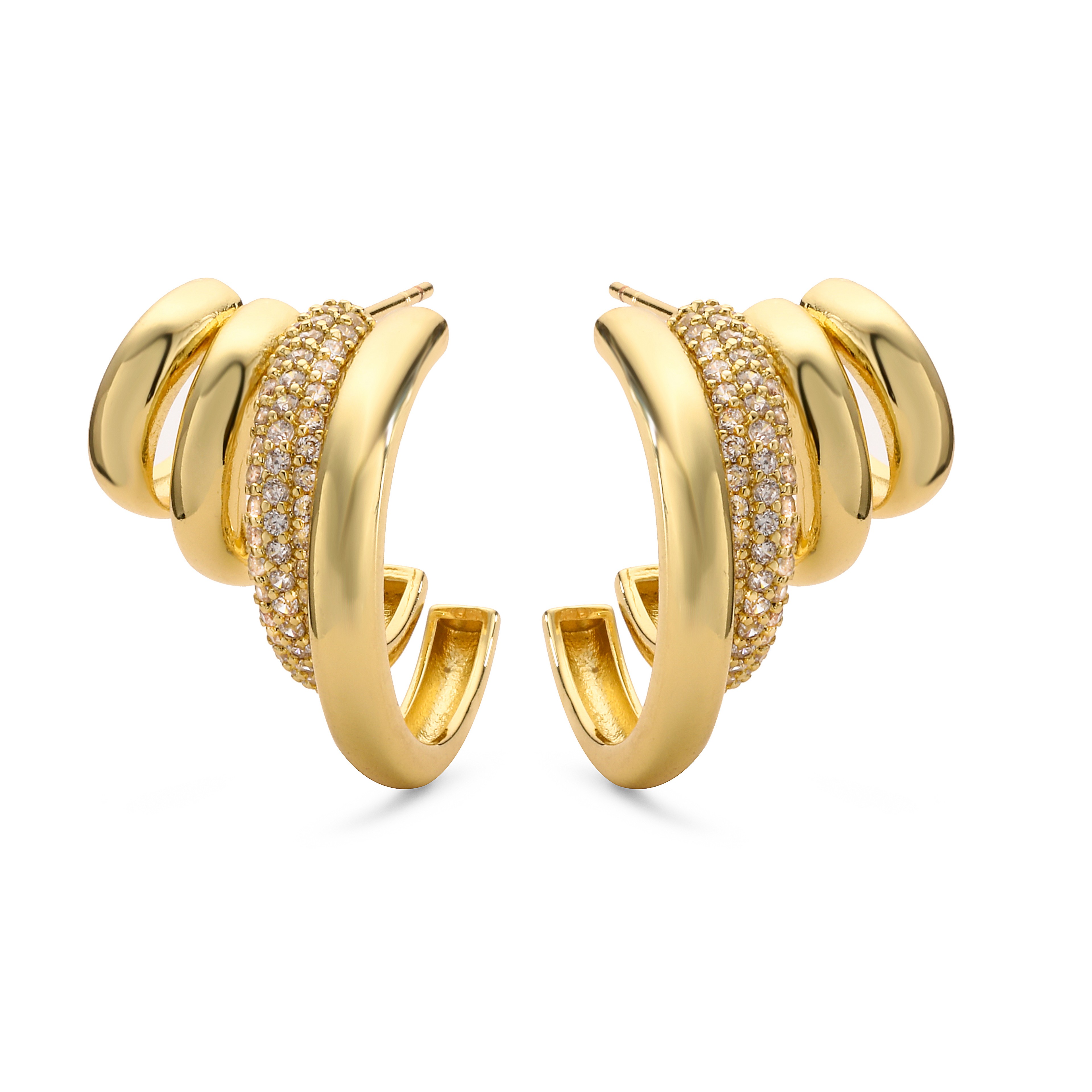 Gold Zircon Hoop Drop Earrings For Women Modern Statement Jewelry 0