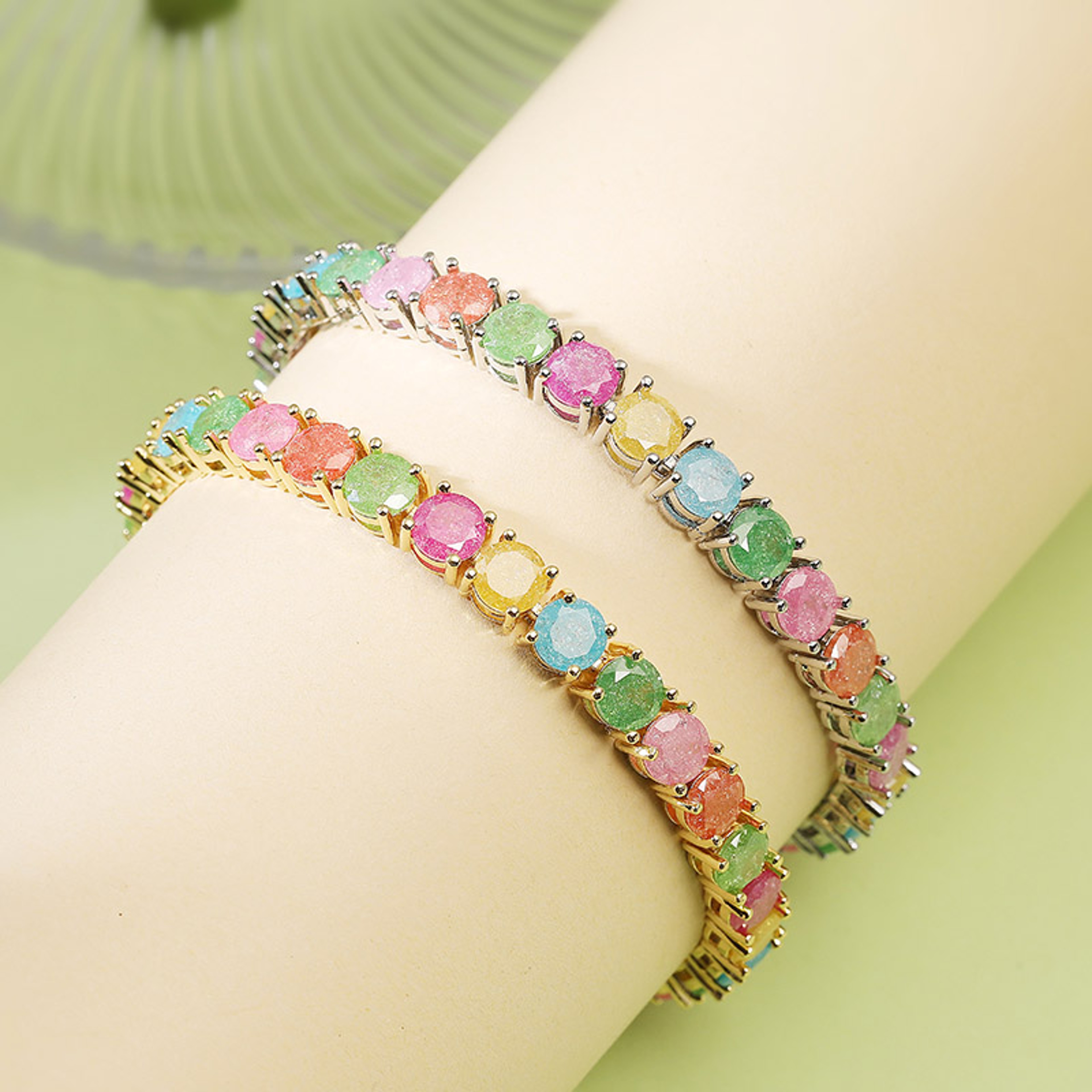 Colorful Cubic Zirconia Tennis Bracelet For Men Gold And Silver 0