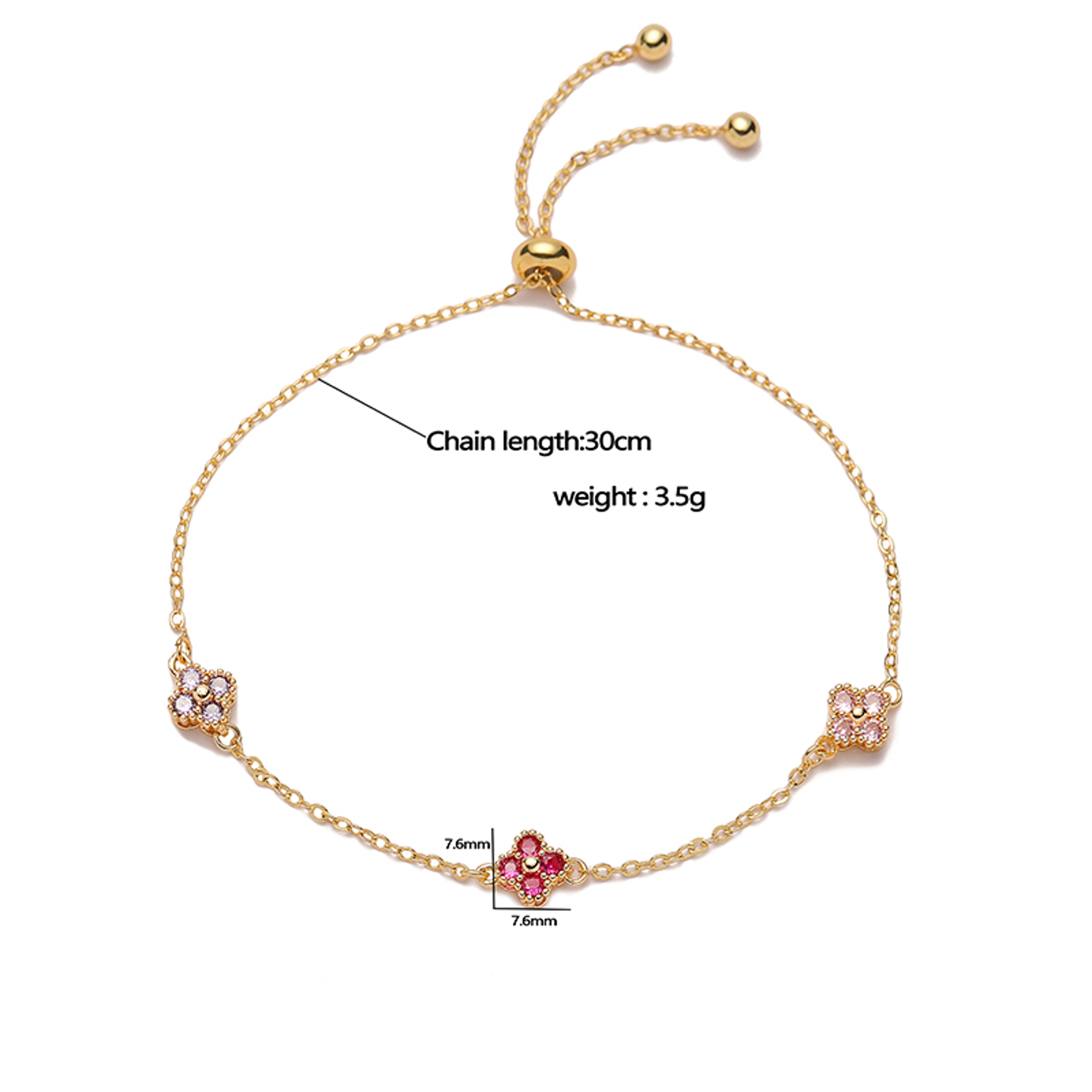 Gold Plated Flower Bracelet For Women With Cubic Zirconia Adjustable Clasp 3