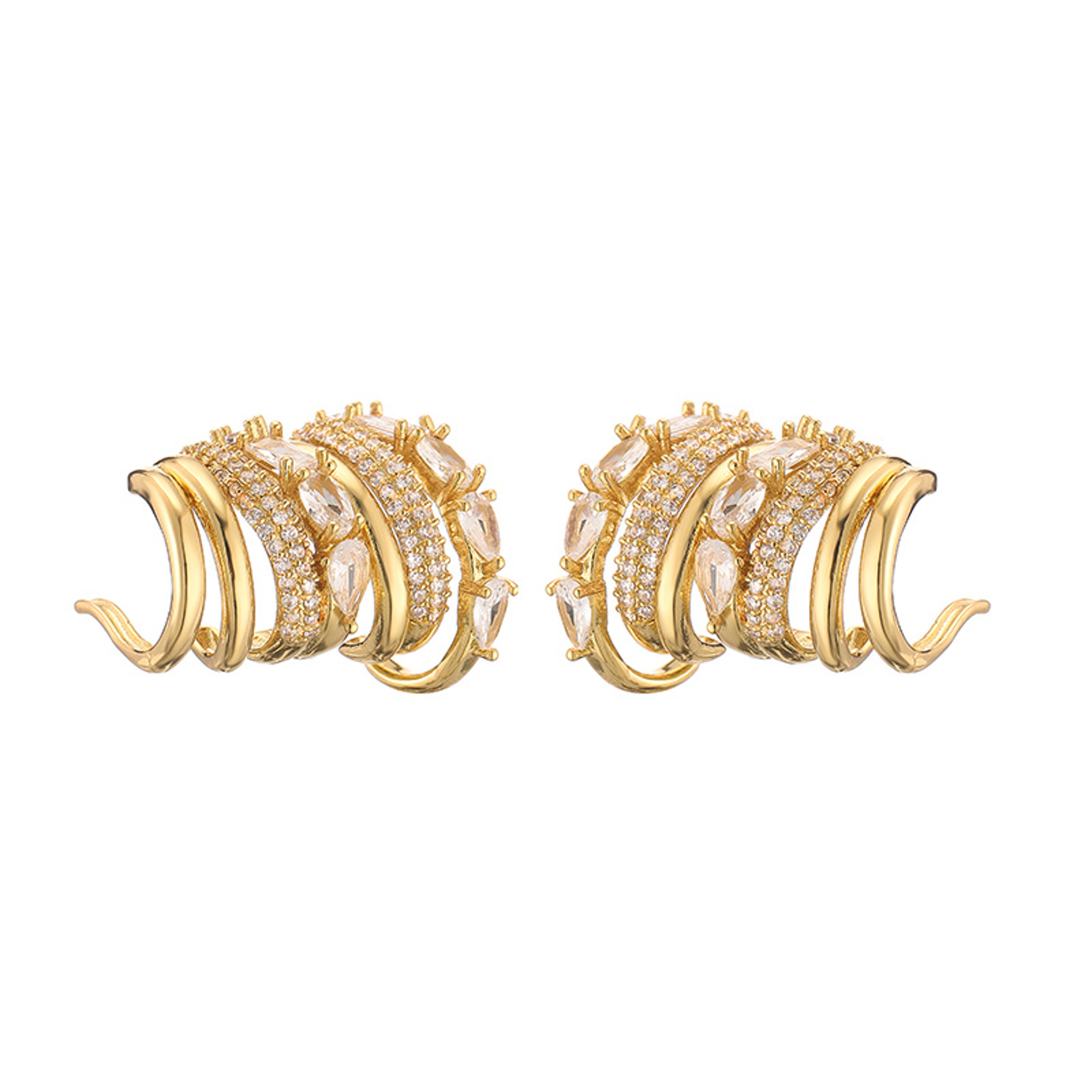Irregular C Shape Hoop Earrings For Women With Zircon Geometric Design 3