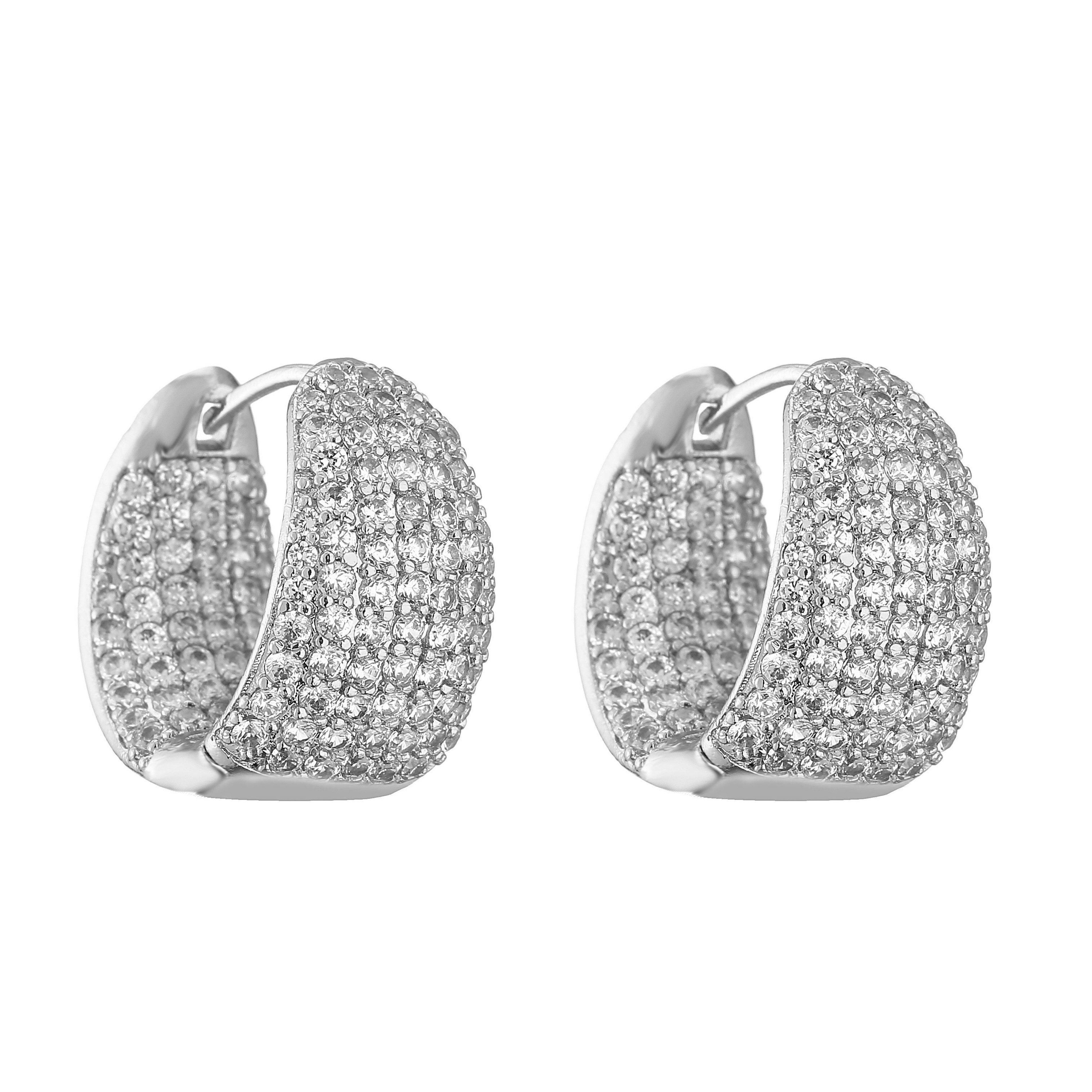 Gold Plated Huggie Earrings With CZ Zircon For Women 0