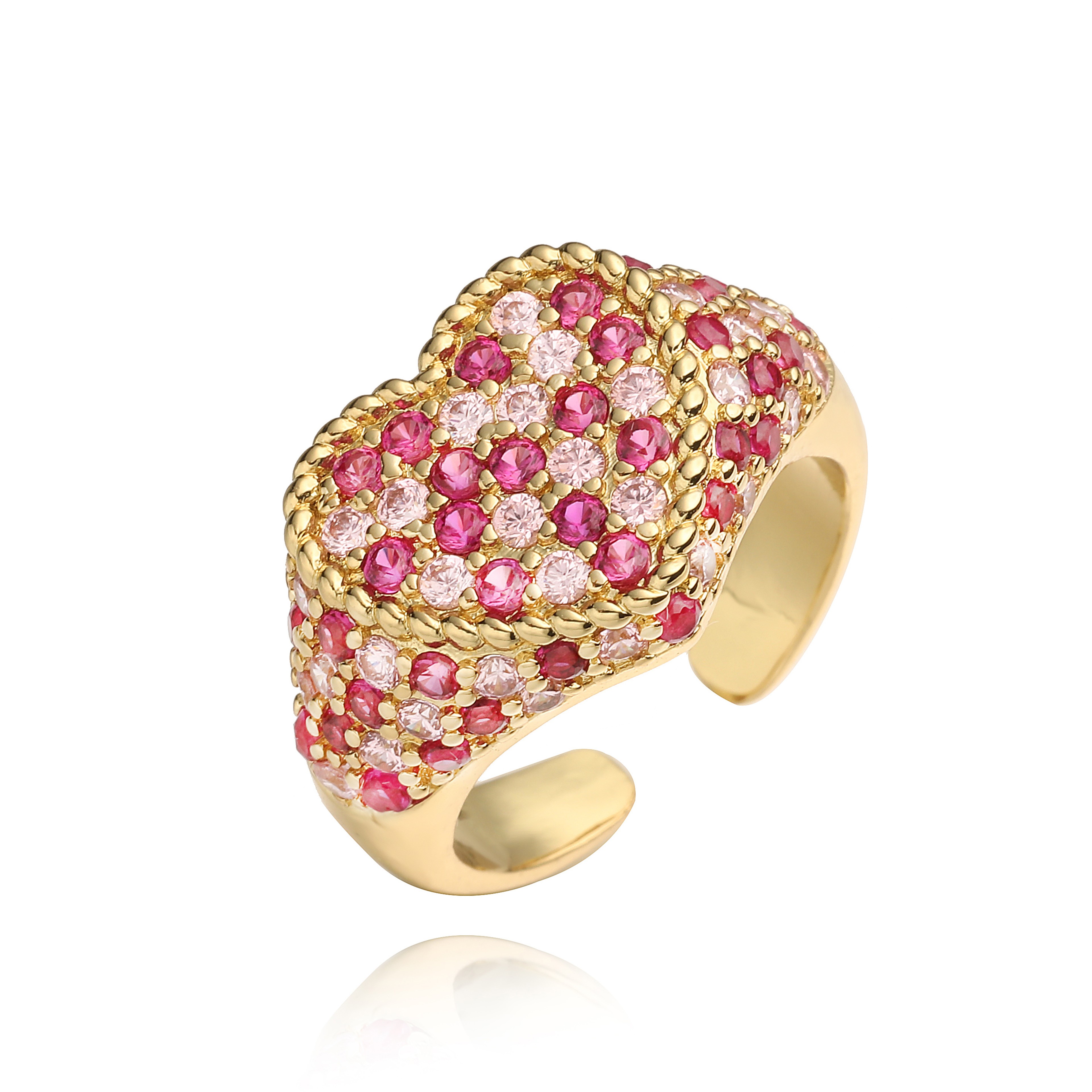Gold Plated Red Zirconia Heart Ring For Women Adjustable Romantic Jewelry 10