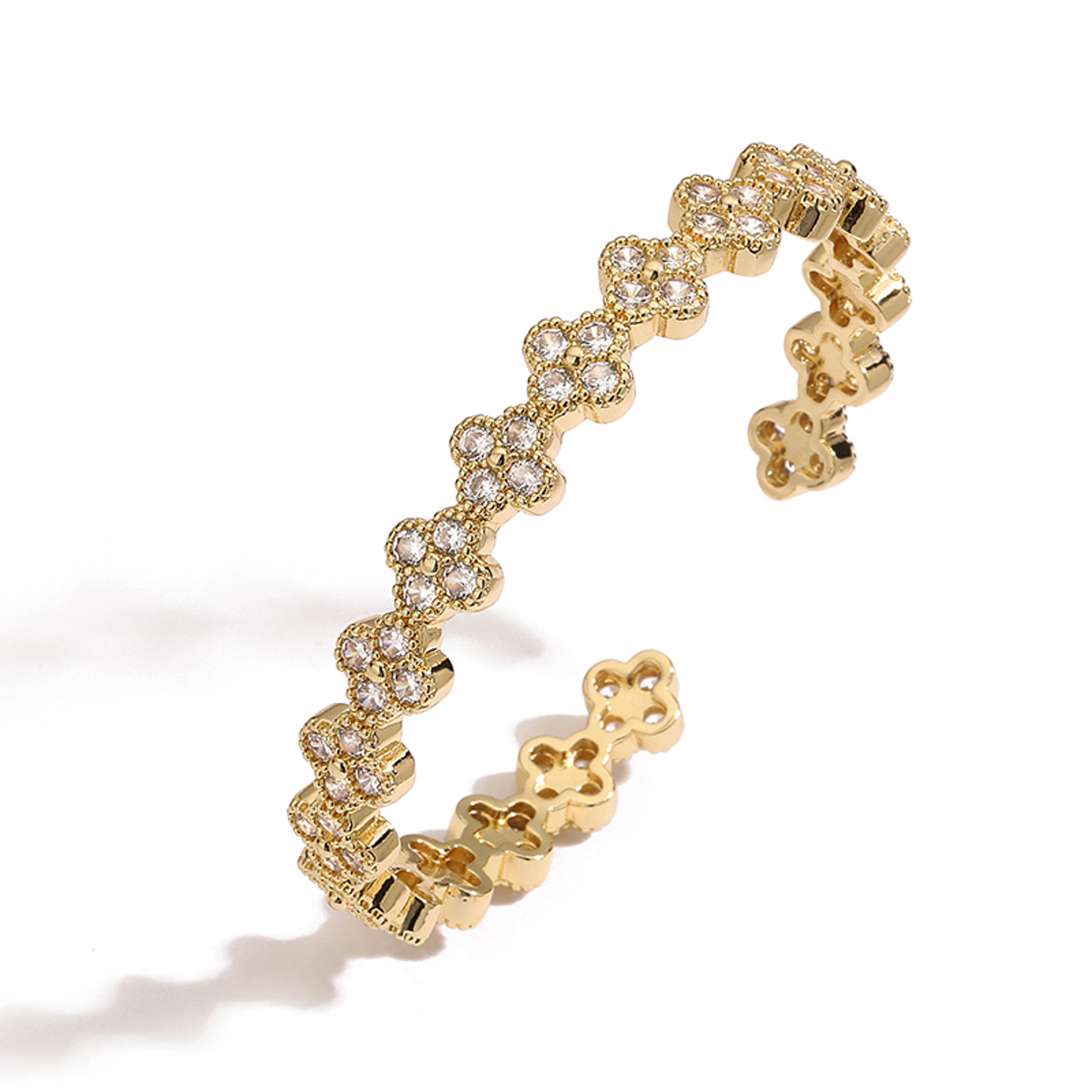 Gold Plated Flower Bracelet For Women With Colorful Zirconia Adjustable Fit 3