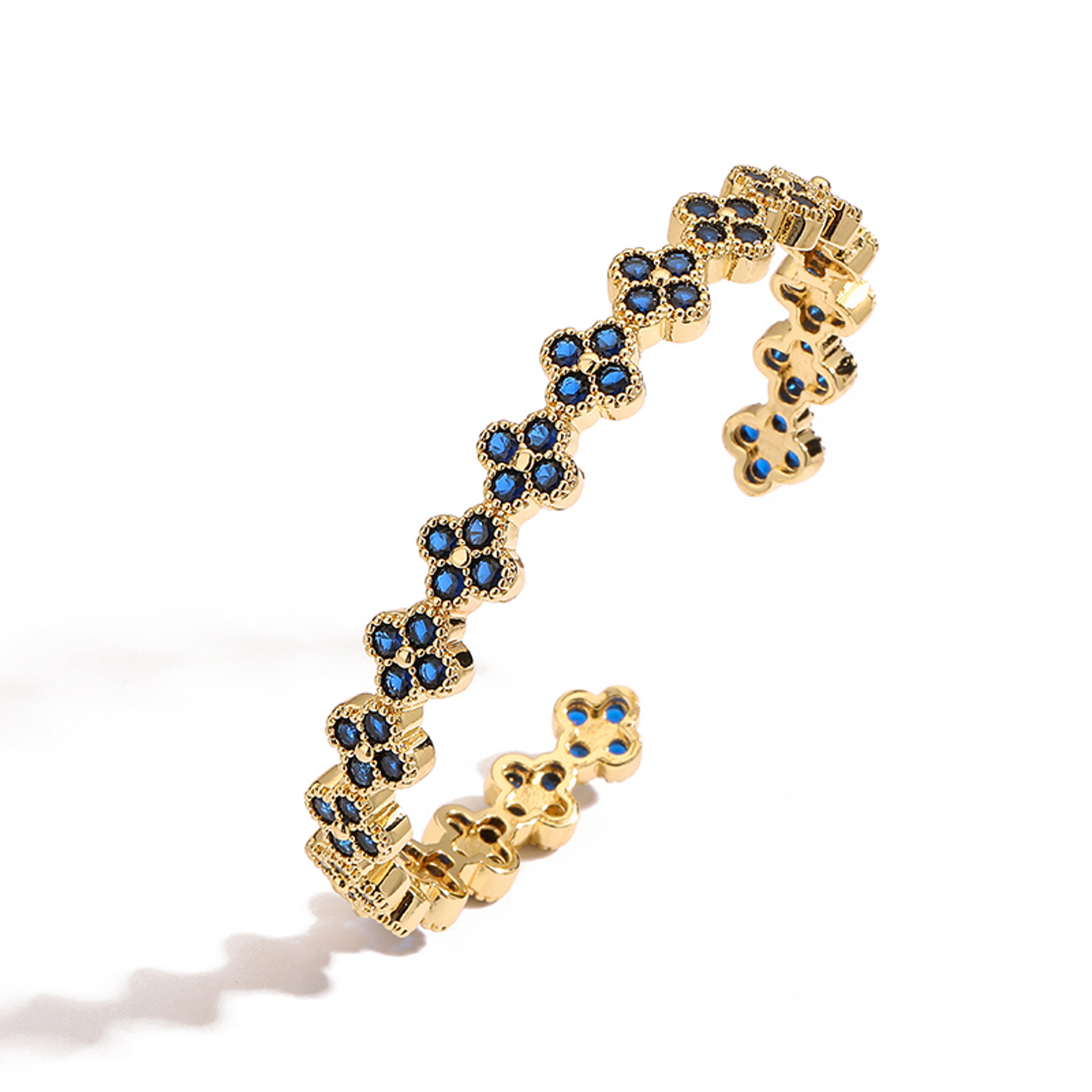 Gold Plated Flower Bracelet For Women With Colorful Zirconia Adjustable Fit 7