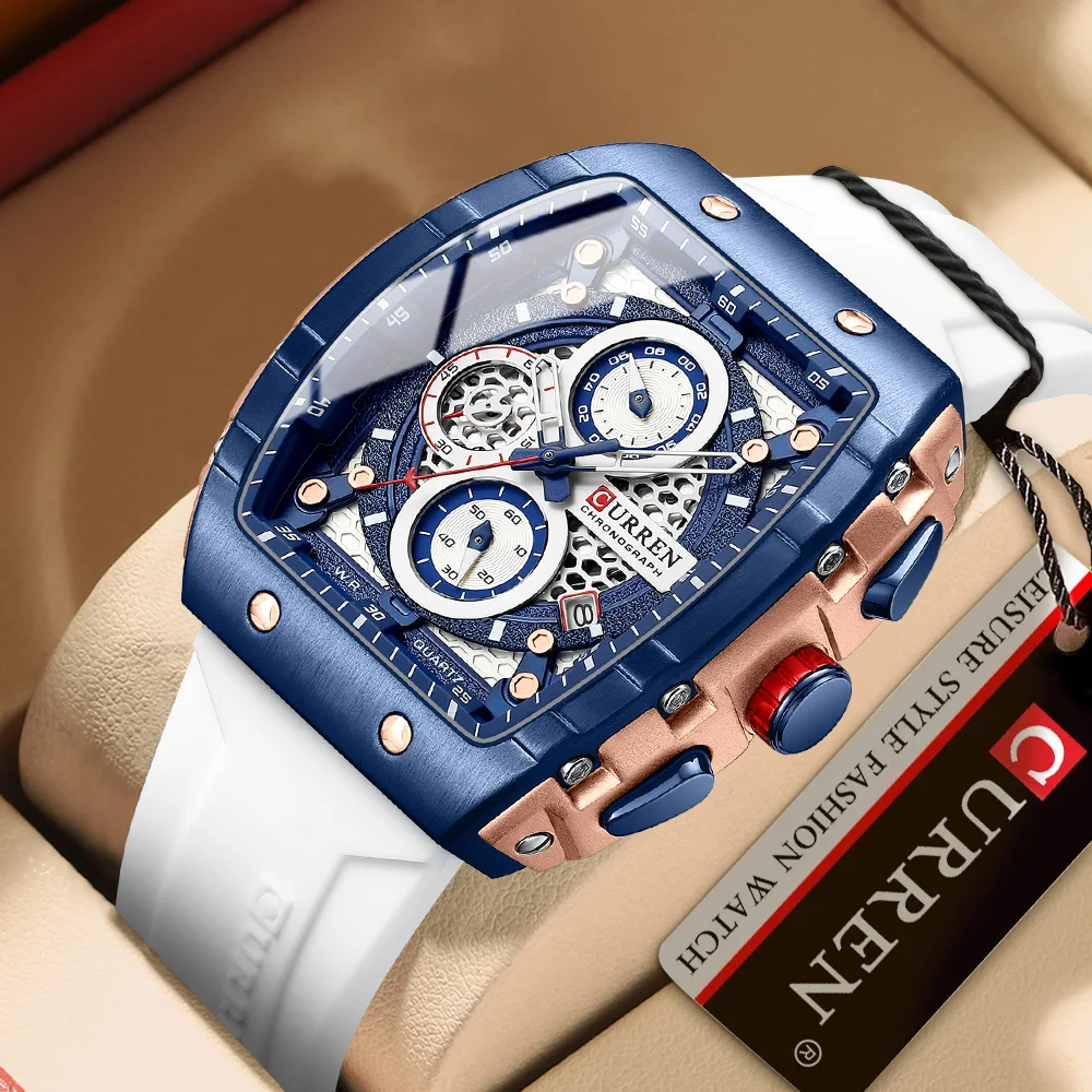 Luxury Square Chronograph Watch For Men Waterproof Luminous Quartz Date Watch 1