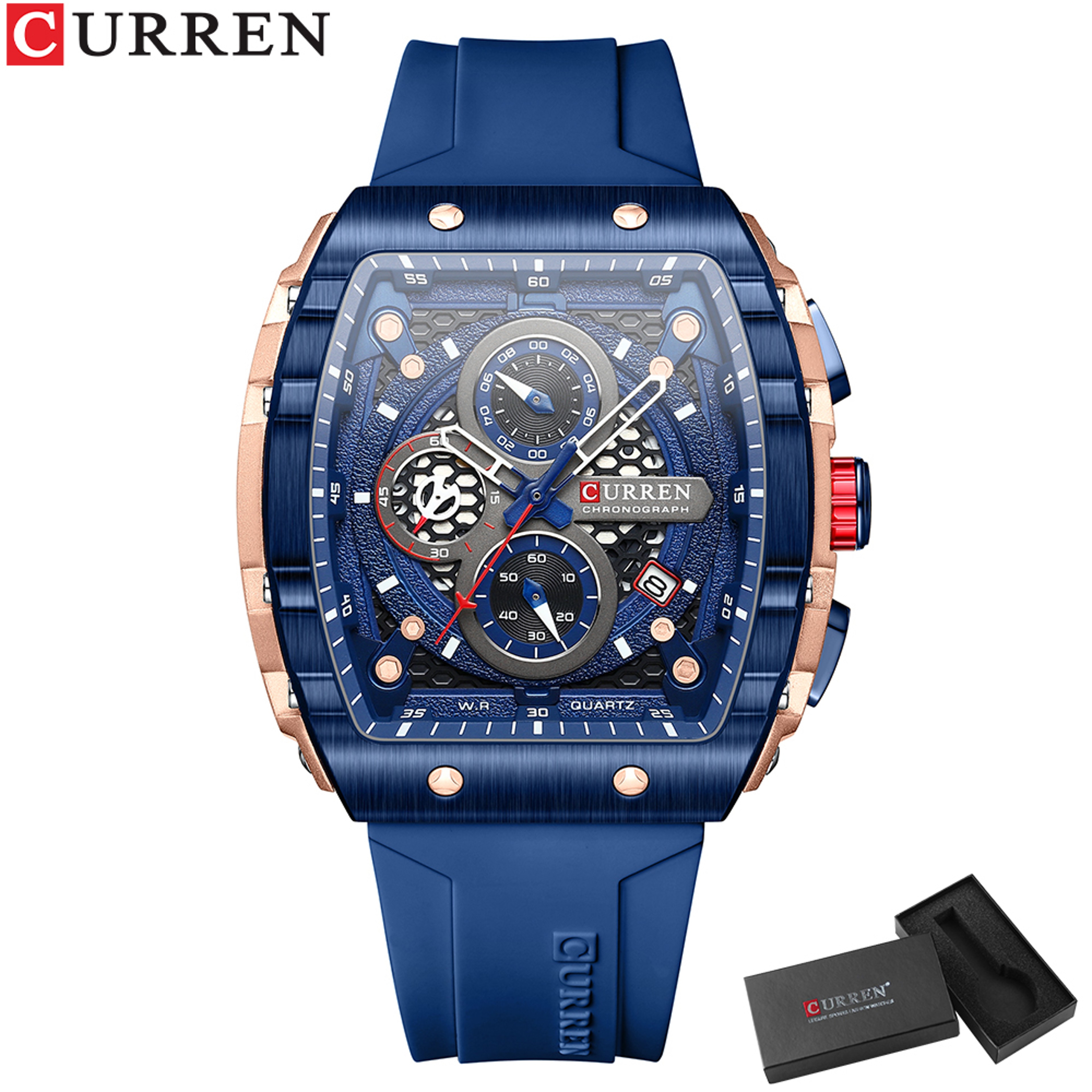 Luxury Square Chronograph Watch For Men Waterproof Luminous Quartz Date Watch 14