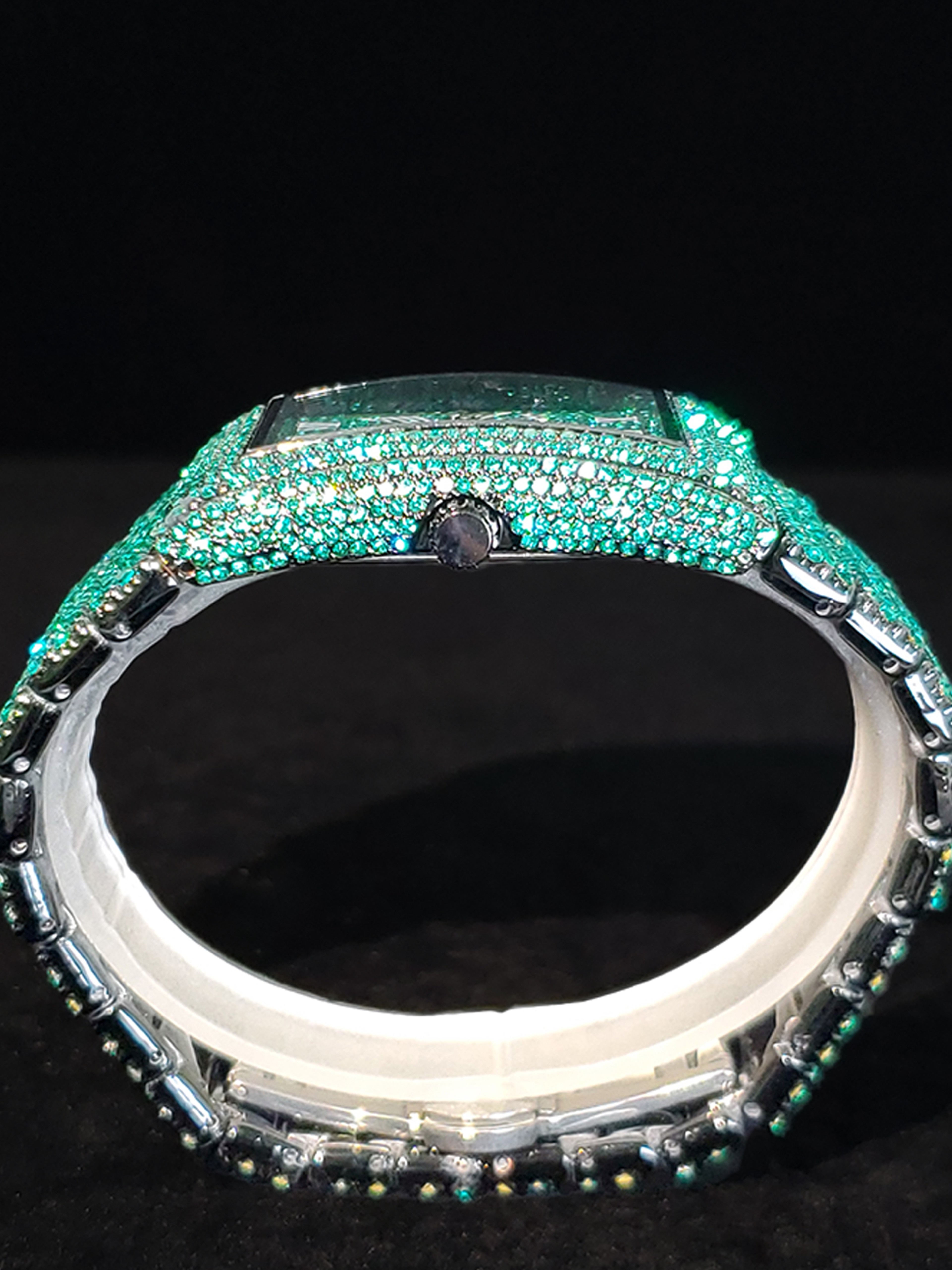Green Diamond Rectangular Hip Hop Quartz Watch For Men 4