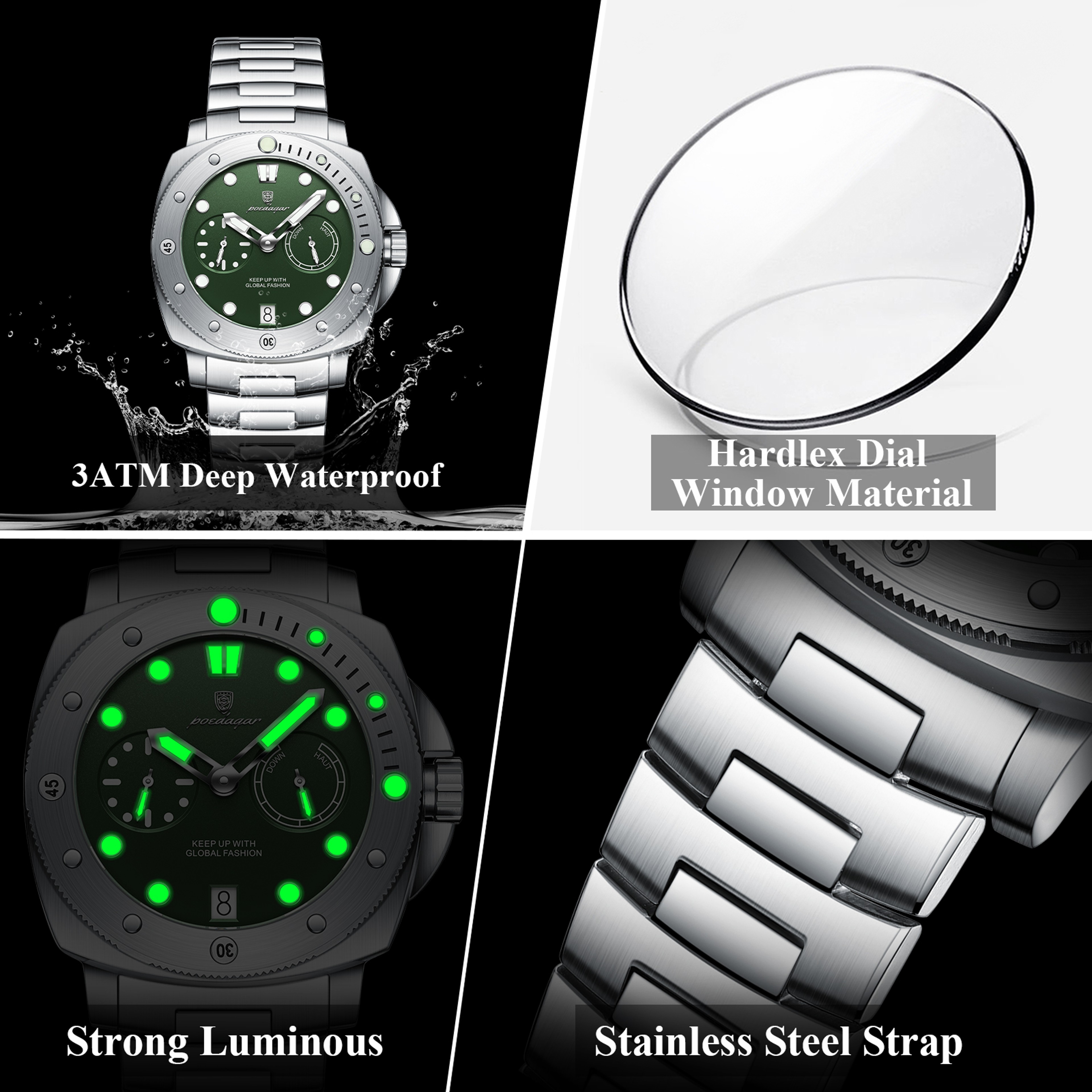 Luxury Mens Quartz Watch With Luminous Display Date And Stainless Steel Bracelet 4