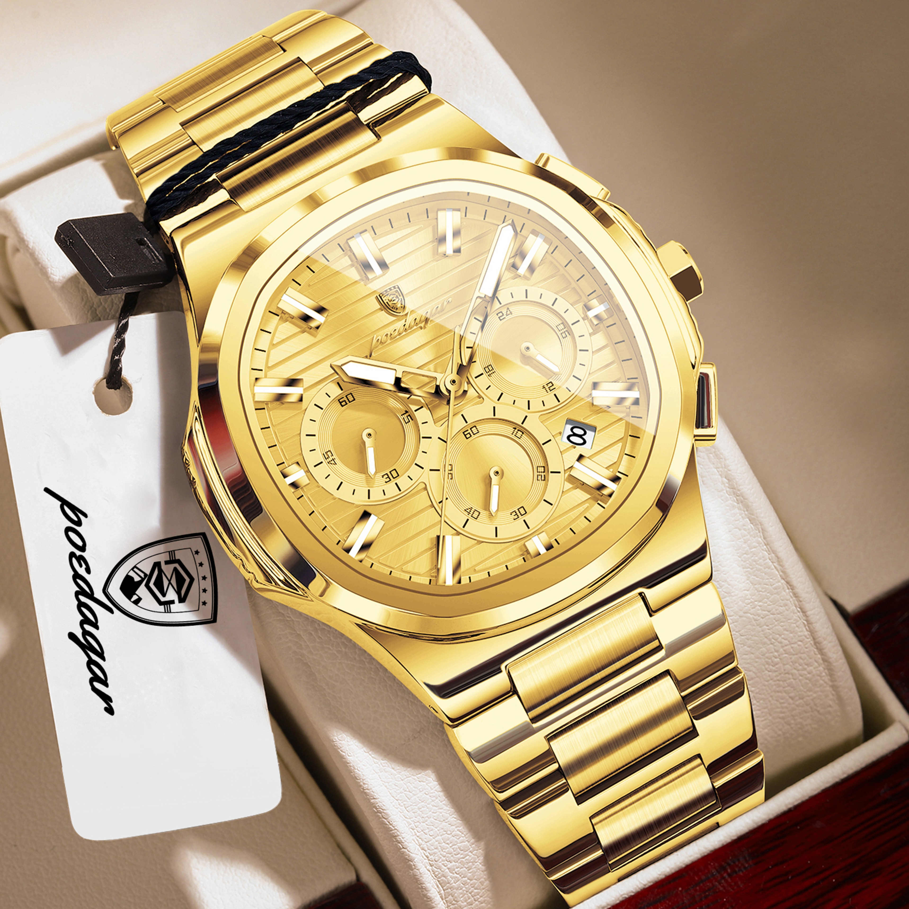 Mens Chronograph Watch Stainless Steel Waterproof Quartz Business Watch 8
