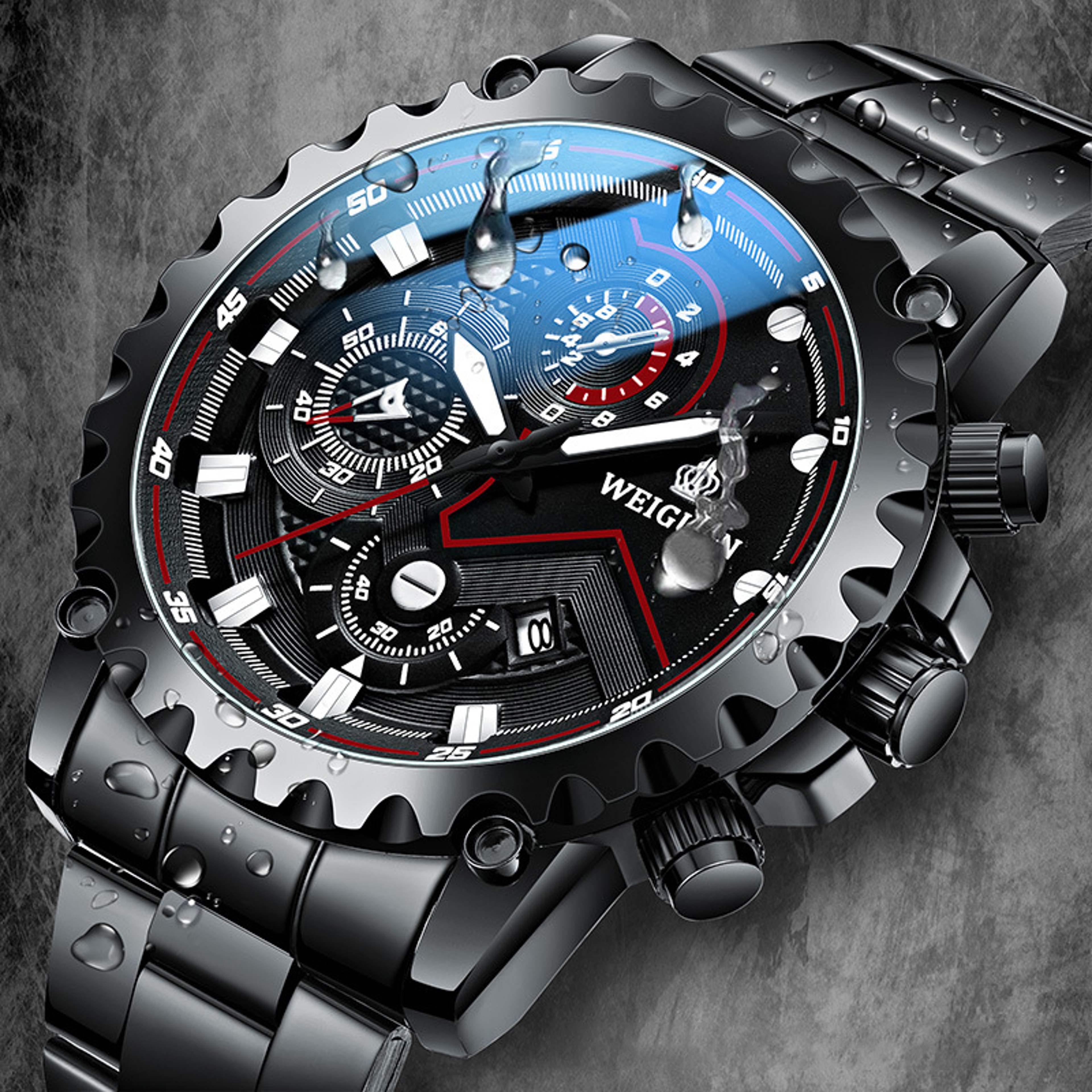 Mens Stainless Steel Watch Waterproof Luminous Quartz Calendar Timepiece 1