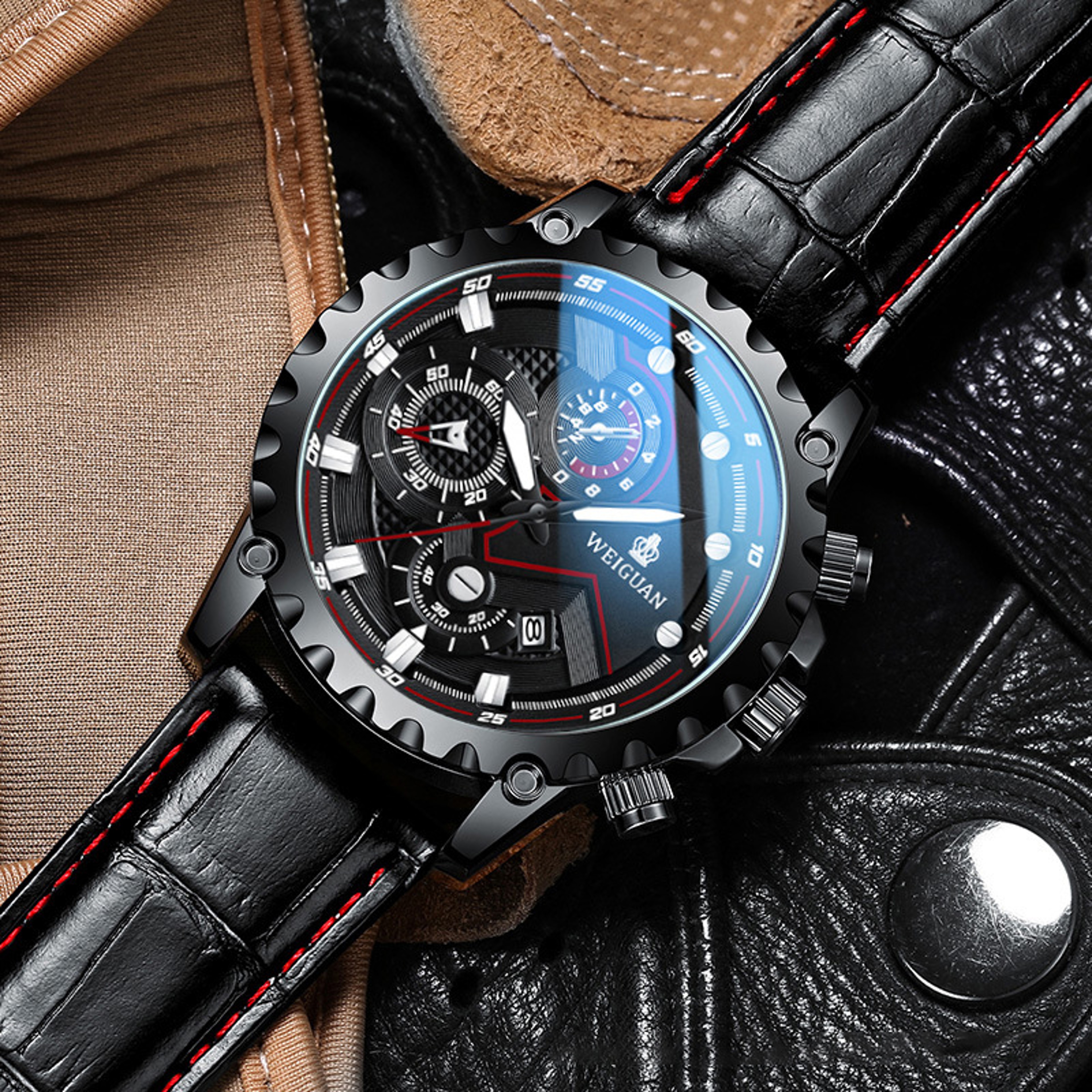 Mens Stainless Steel Watch Waterproof Luminous Quartz Calendar Timepiece 8