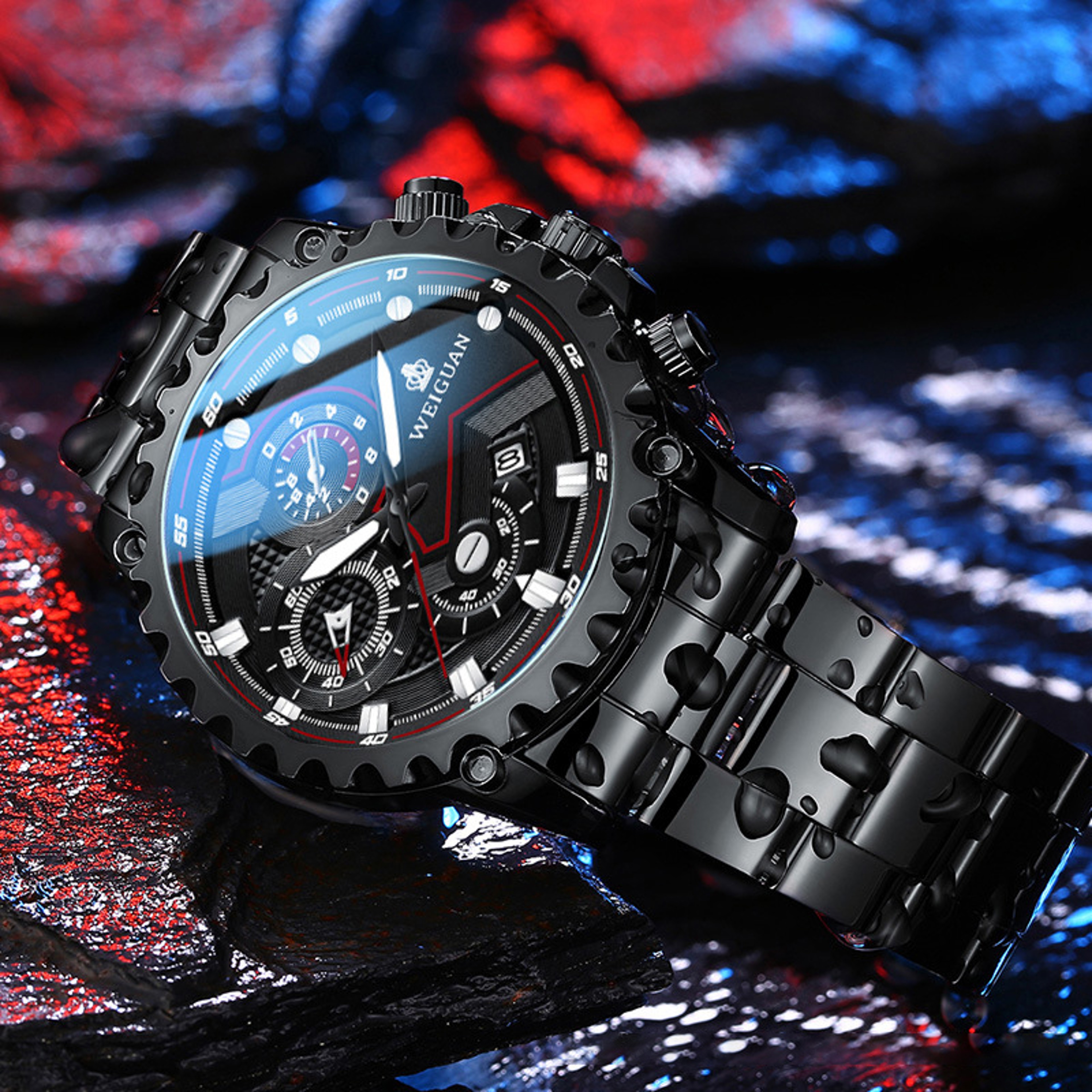 Mens Stainless Steel Watch Waterproof Luminous Quartz Calendar Timepiece 9
