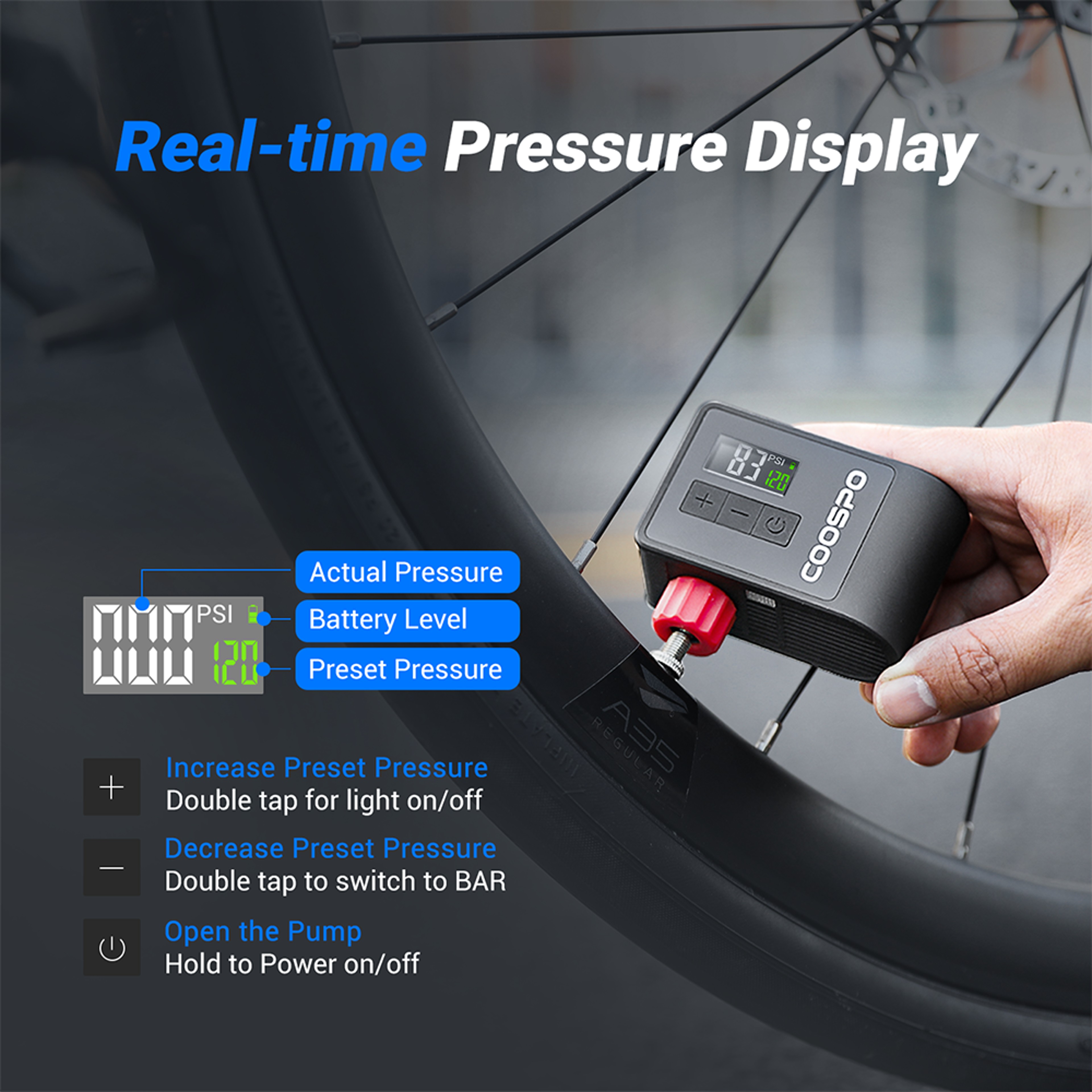 Mini Electric Bike Pump PSI Portable Digital Tire Inflator – view 3