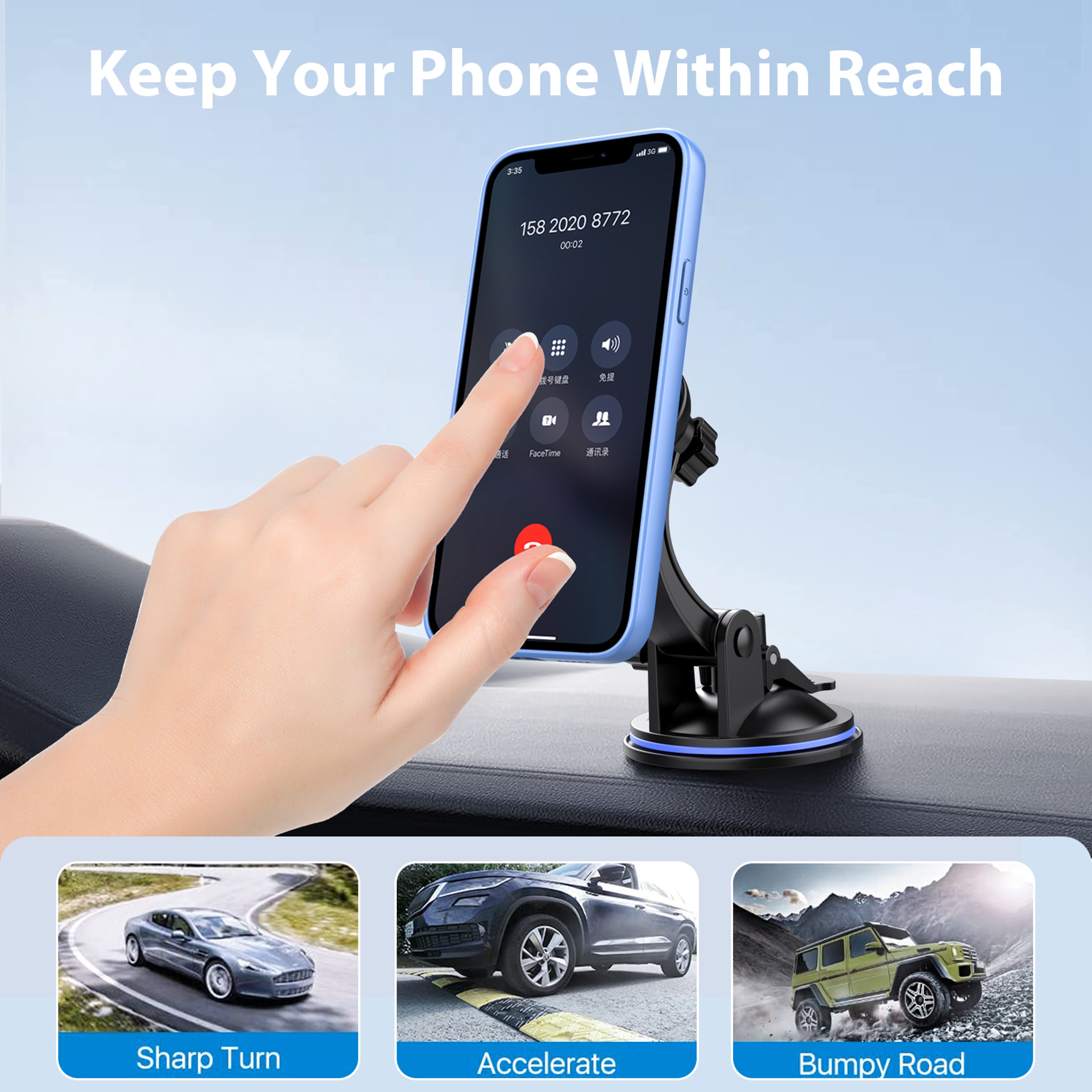 Universal Car Phone Mount Rotatable Dashboard And Windshield Phone Holder 3