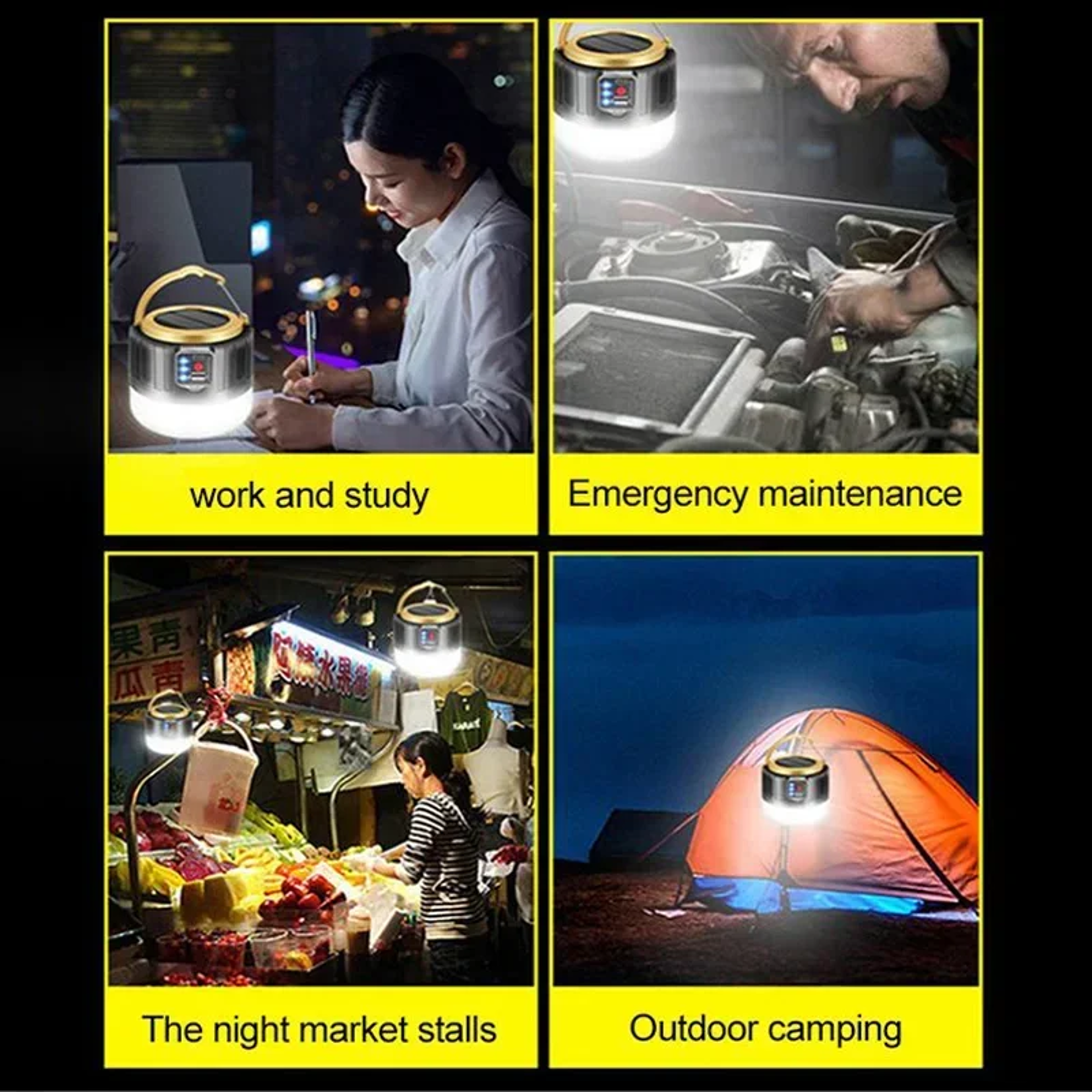 Portable Camping Light With Remote Control Solar USB Rechargeable LED Lantern Waterproof Outdoor Te 4