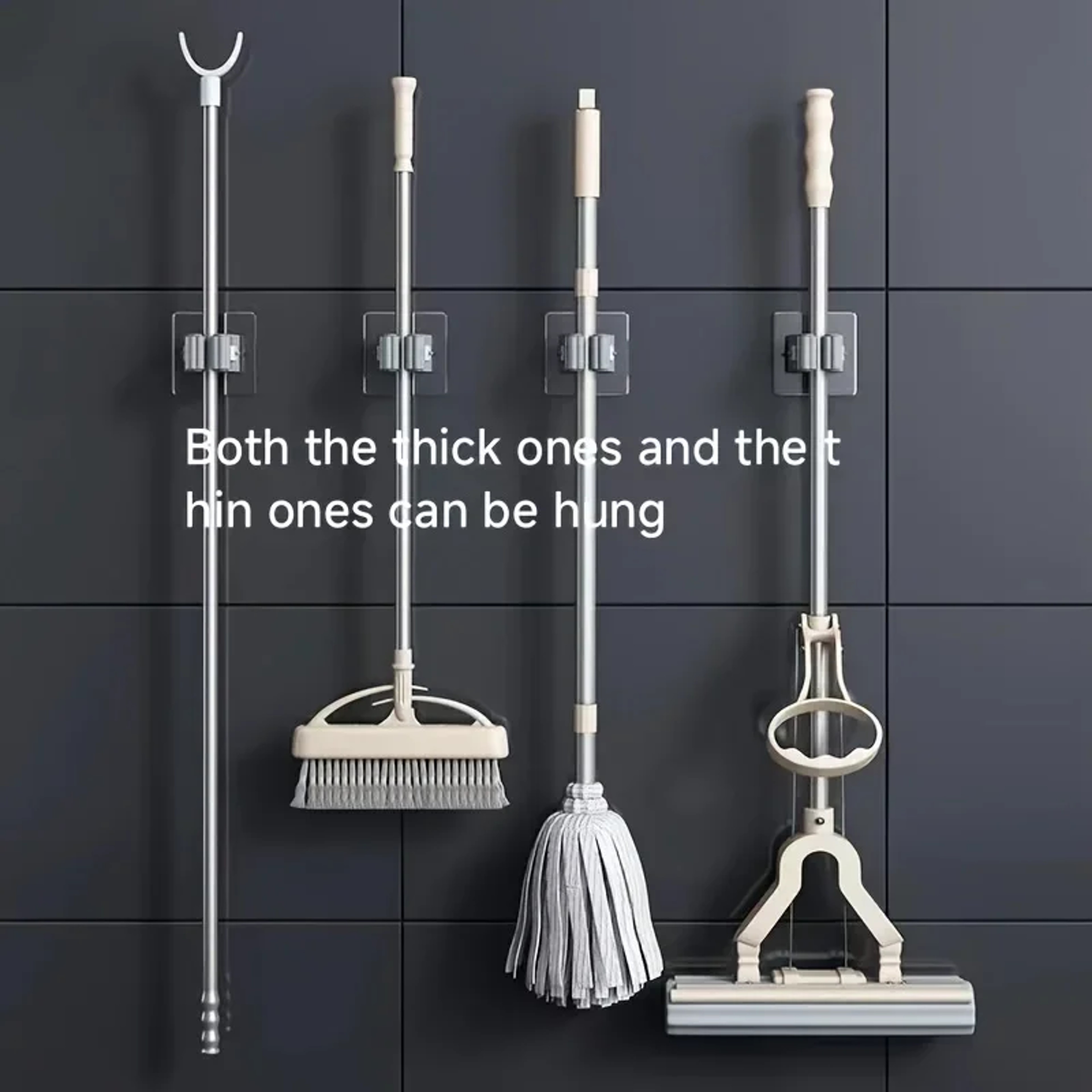 Mop Holder Wall Mount SelfAdhesive Broom Stand SpaceSaving Brush  Umbrella Hook Organizer For Bathr