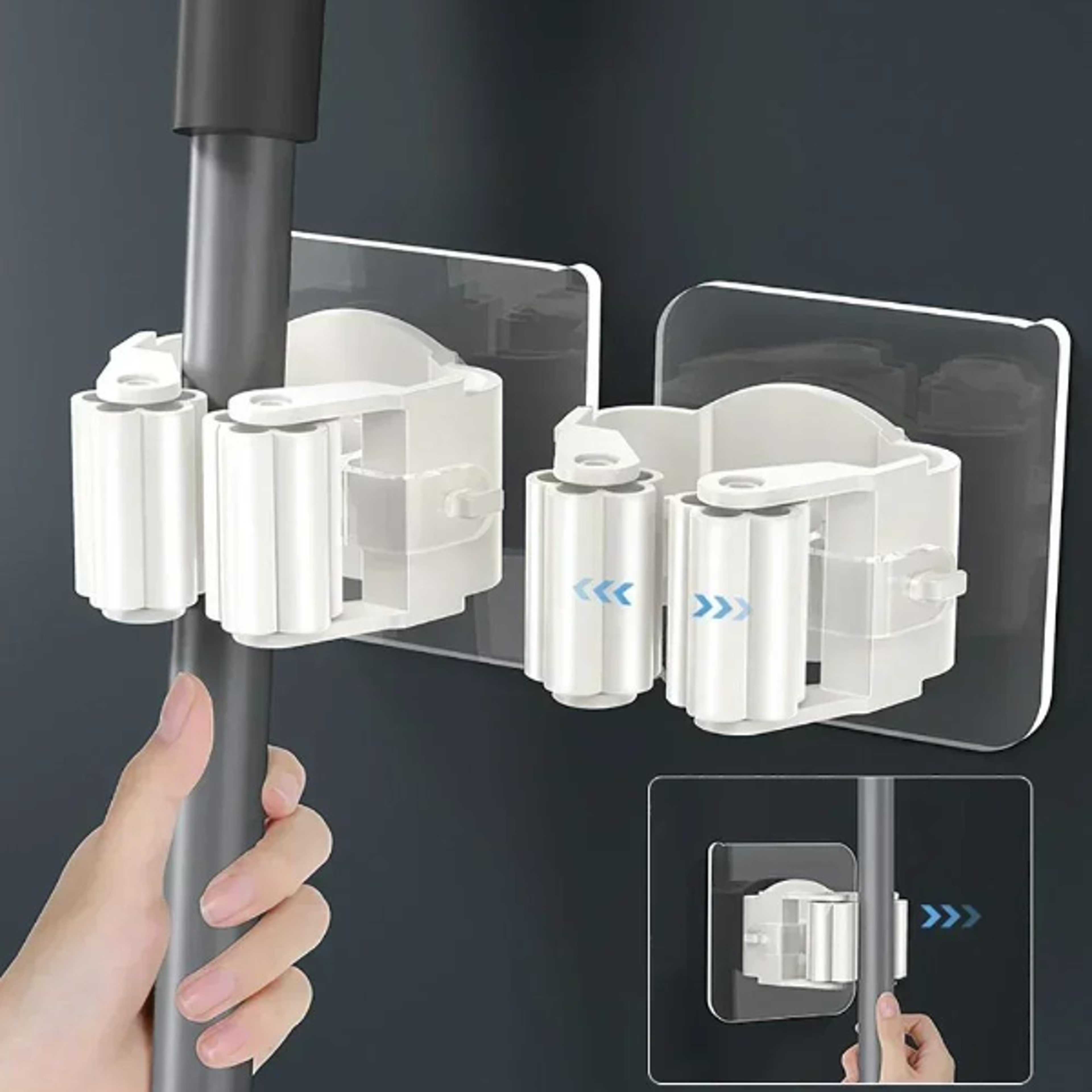 Mop Holder Wall Mount SelfAdhesive Broom Stand SpaceSaving Brush  Umbrella Hook Organizer For Bathr