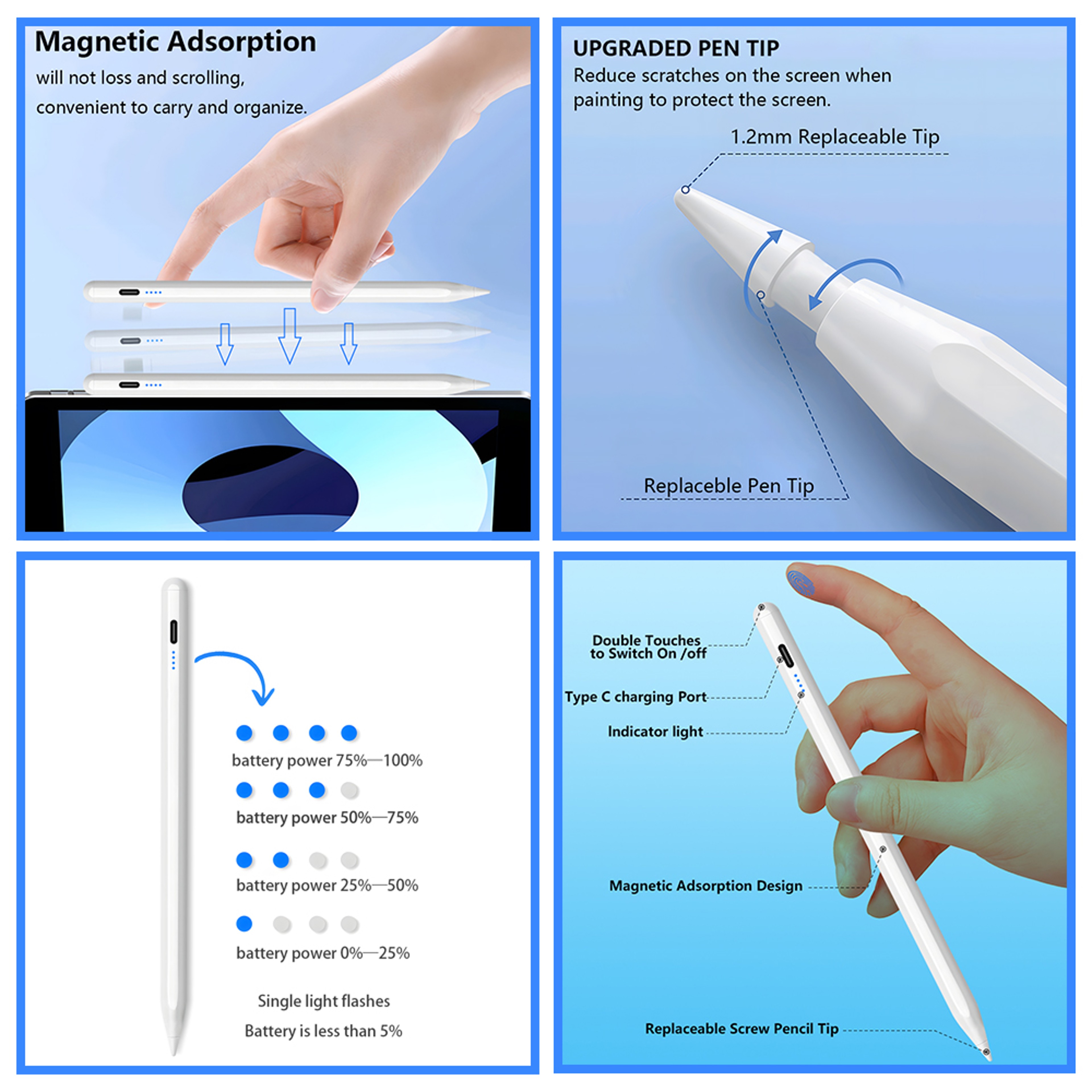 Stylus Pen for Apple Pencil with LED Palm Rejection Touch Pencil for iPad with Power Indicator – view 2
