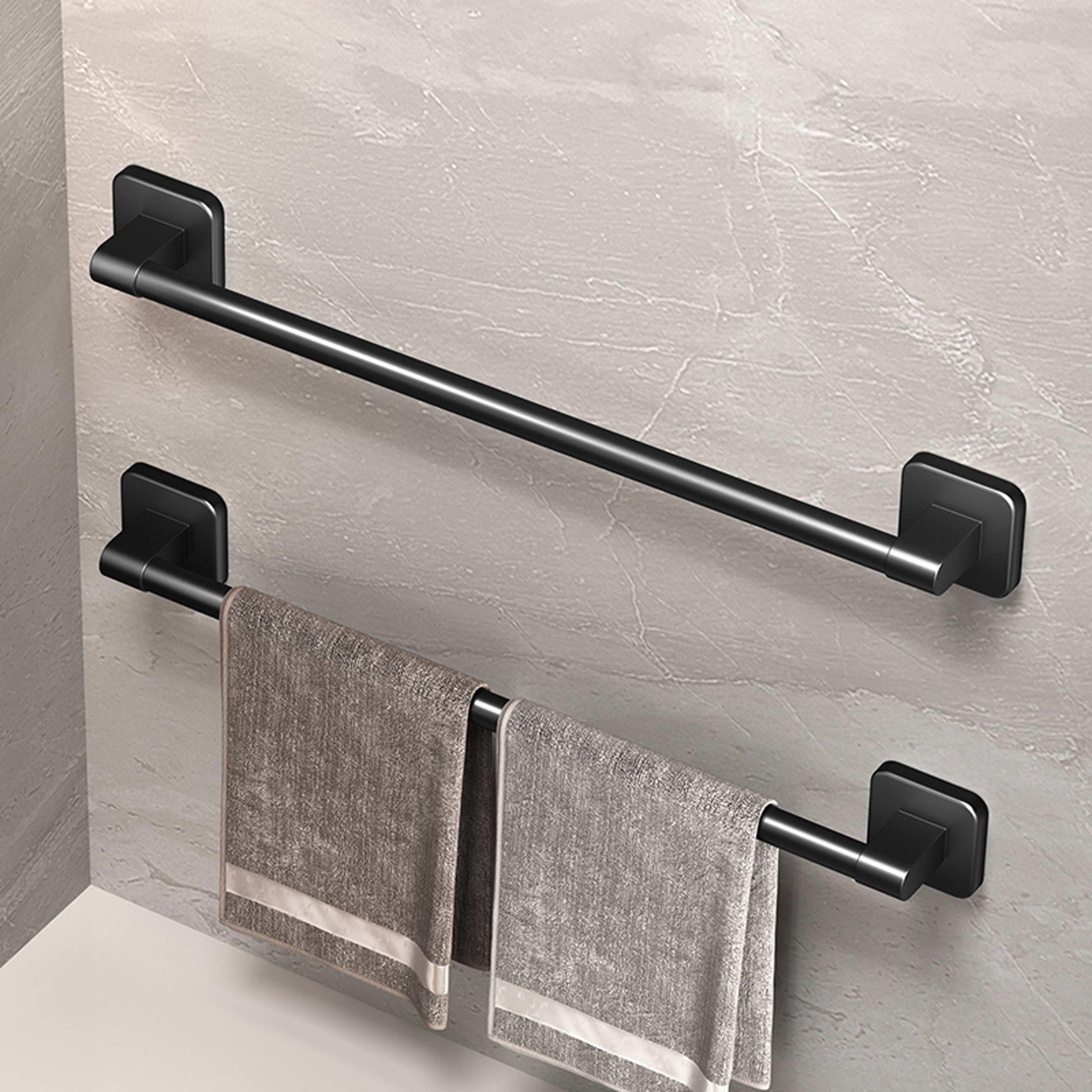 White Bathroom Towel Rack DrillFree SelfAdhesive Towel Holder SpaceSaving Towel Bar  Rail