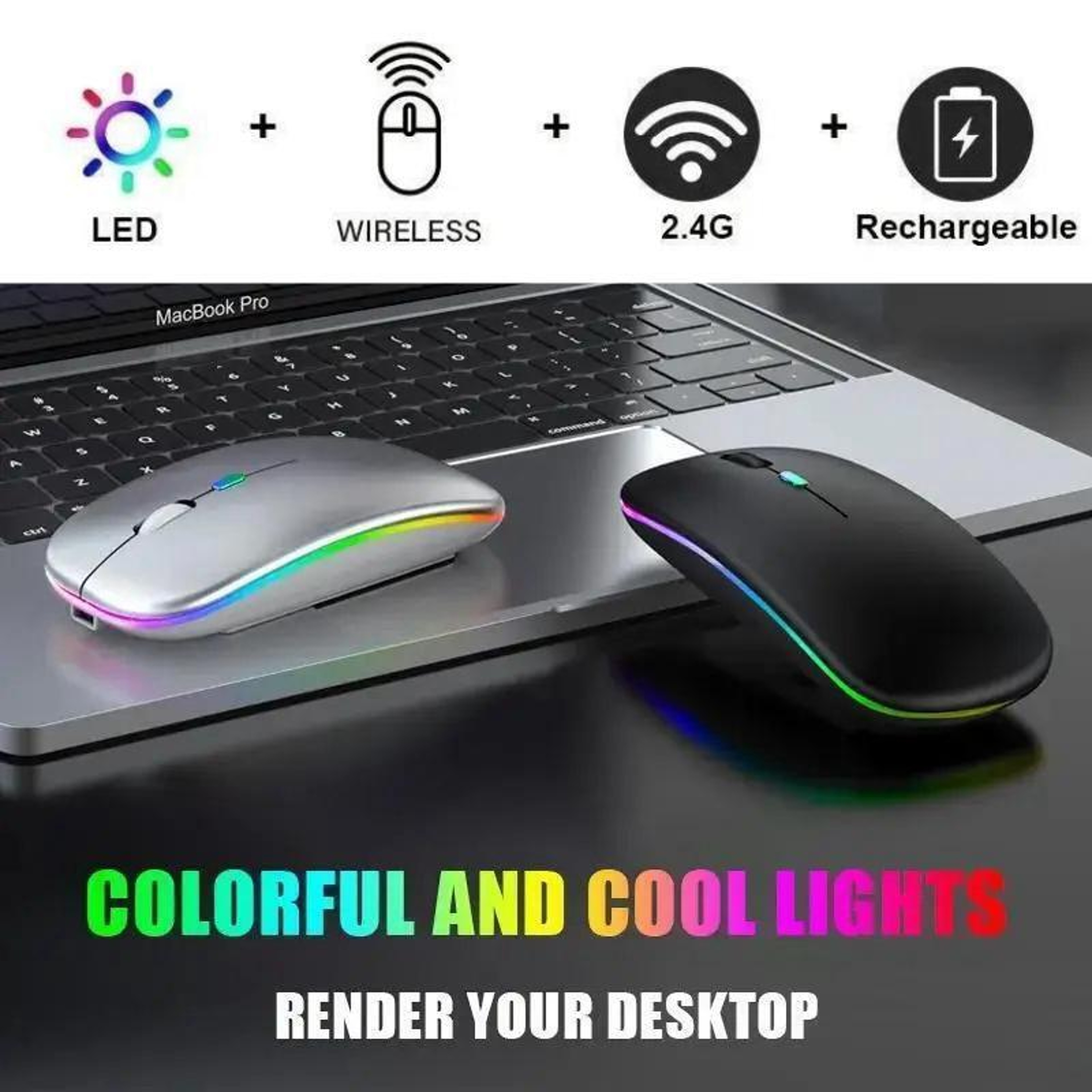 Wireless Mouse Gaming Mouse Backlight USB Compatible RGB Rechargeable Mice Silent Backlit Ergonomic Gaming Mouse for Laptop PC – view 1