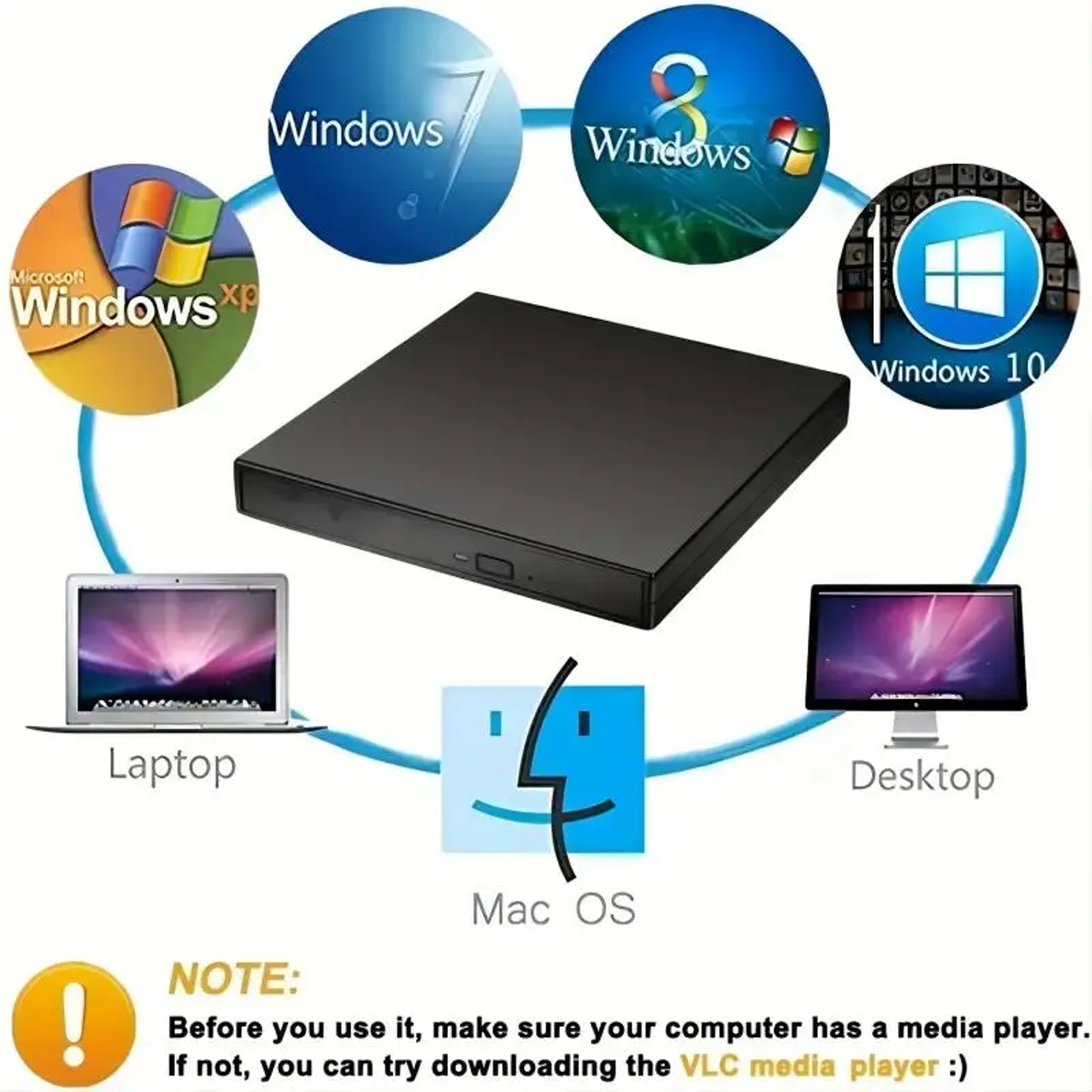 USB 20 External CDRW DVDROM Drive Slim Portable PlugandPlay CD DVD Player for Laptop  PC