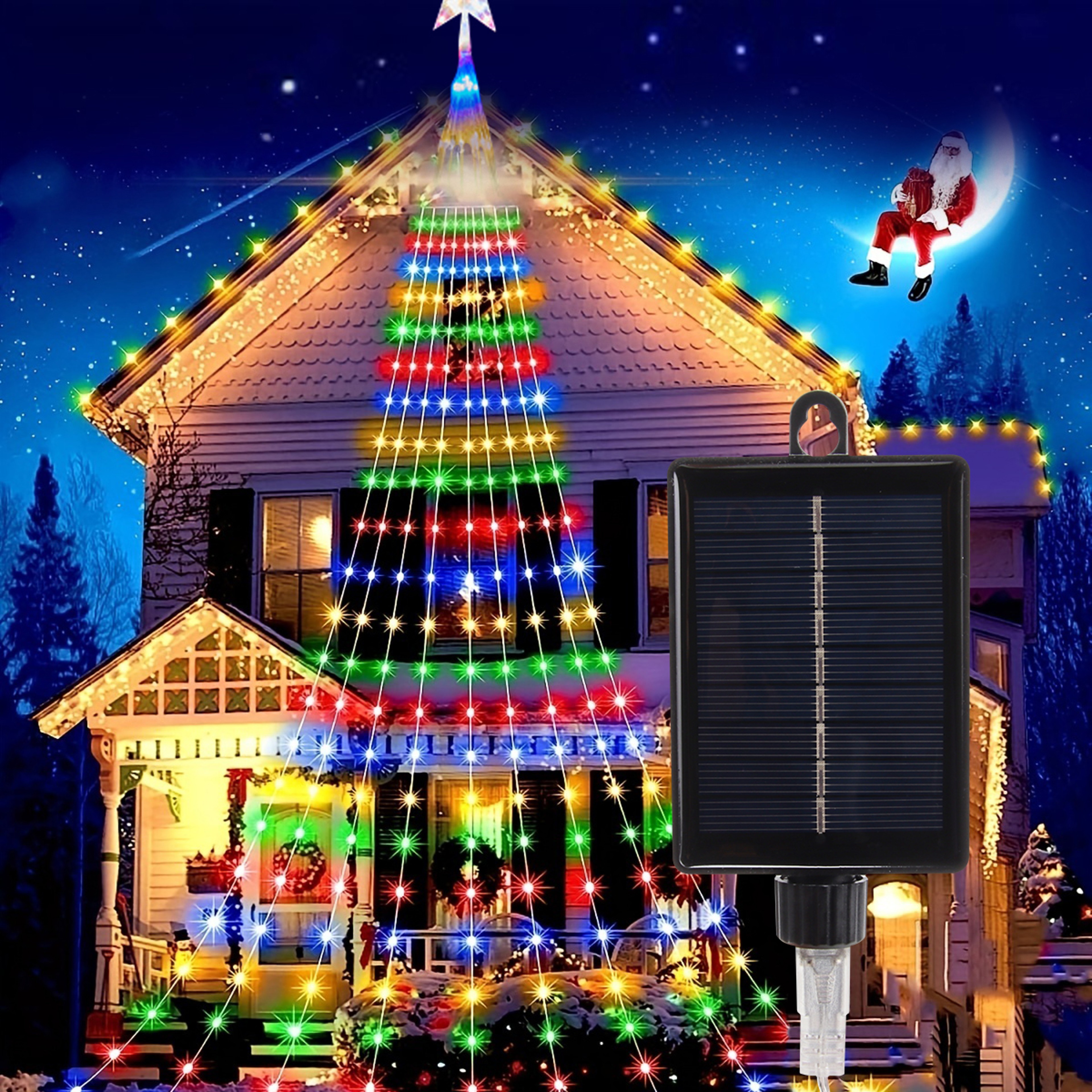 Waterproof Solar Star Fairy Lights 200 LED 98ft Waterfall Tree Lights with 8 Modes 9 Strands