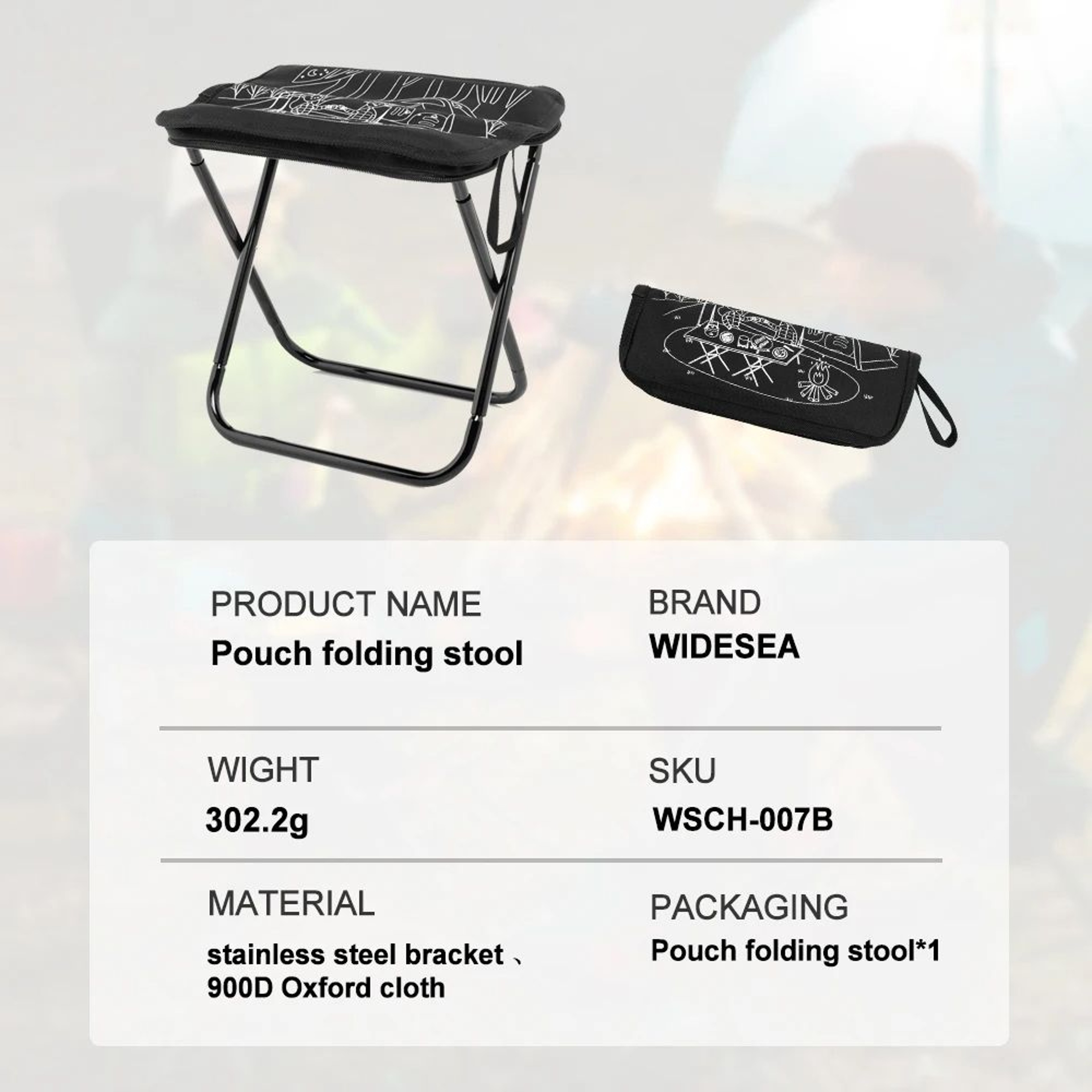 Widesea Foldable Camping Stool Lightweight Portable Chair With Zipper Storage For Outdoor Fishing H 3