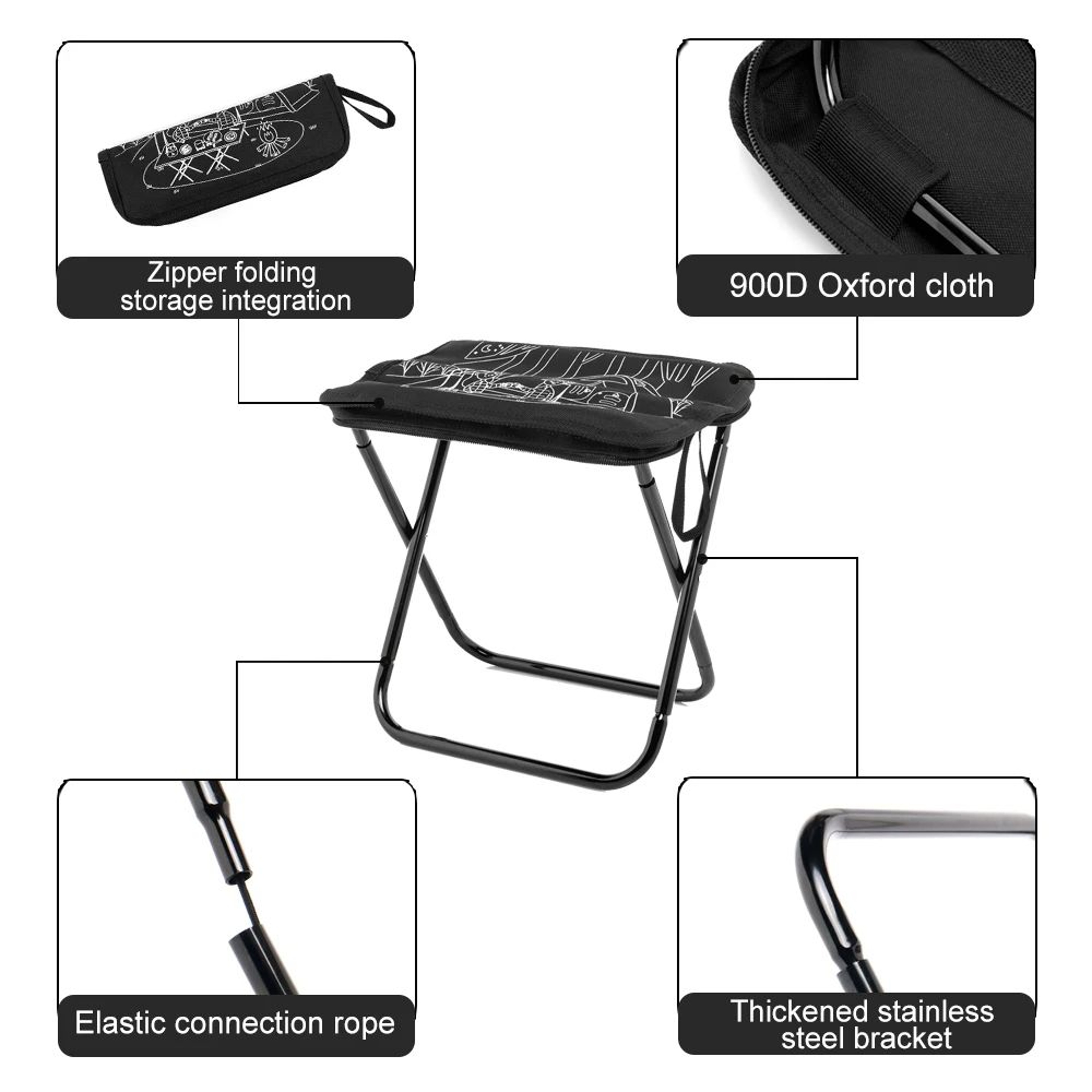 Widesea Foldable Camping Stool Lightweight Portable Chair With Zipper Storage For Outdoor Fishing H 4