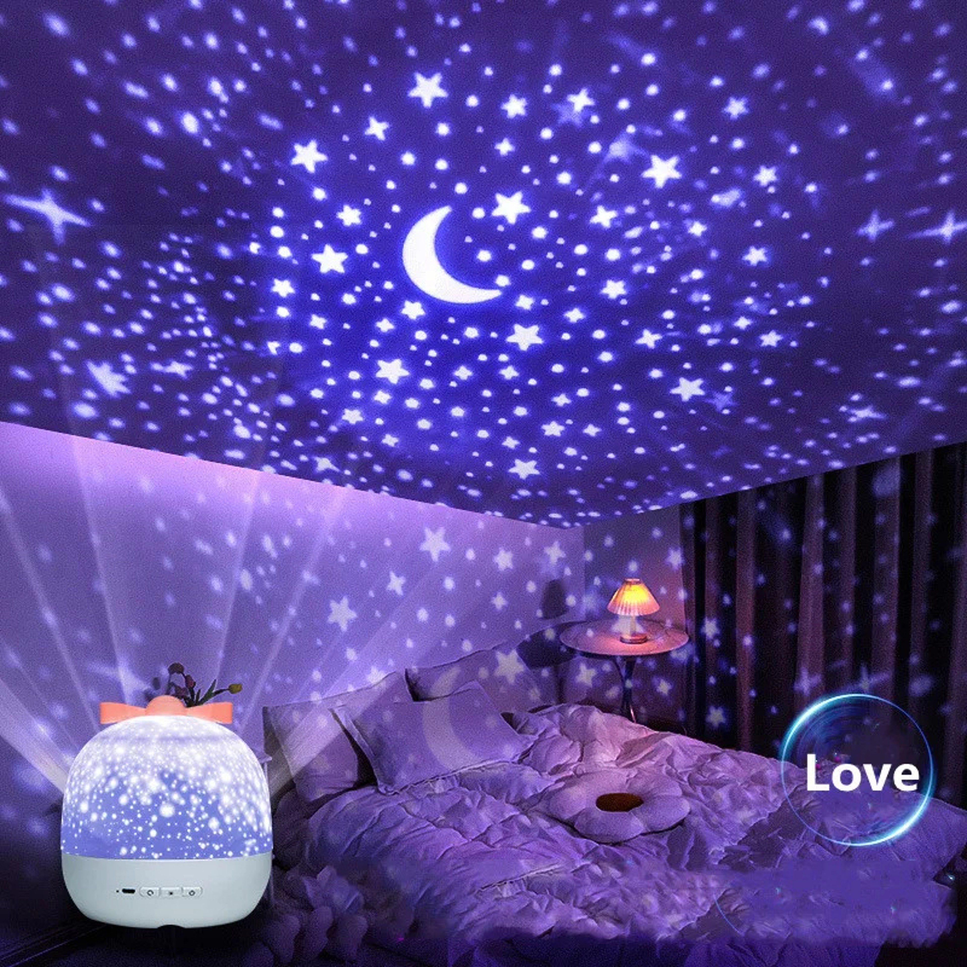 Crown Star Light Projection Lamp, Rotating Star Bedroom Ceiling Atmosphere Night Lamp with 6 Films – view 5