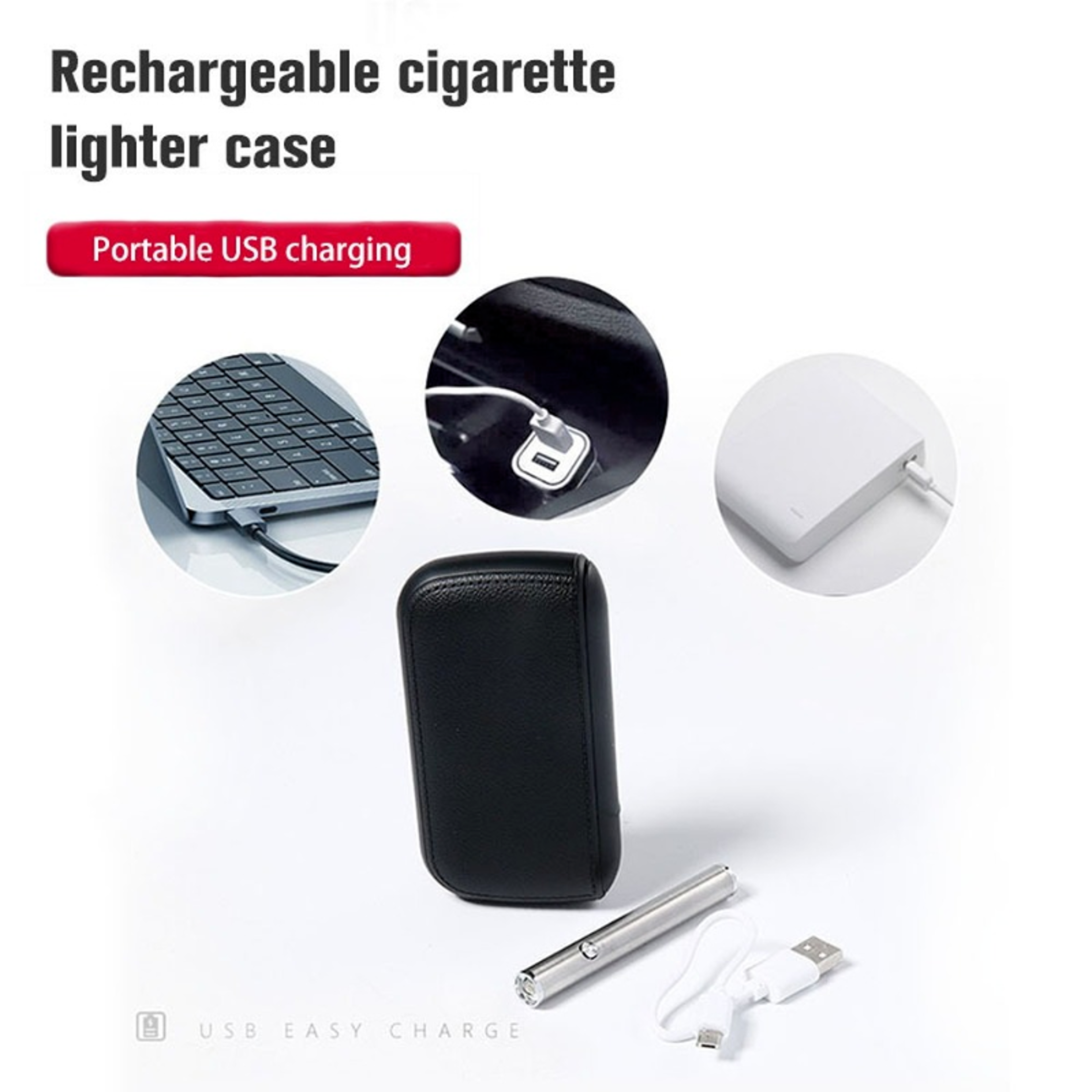 Mens Exquisite Imitation Leather Cigarette Case with USB Tungsten Electronic Lighter – Stylish & Functional Gift – view 4
