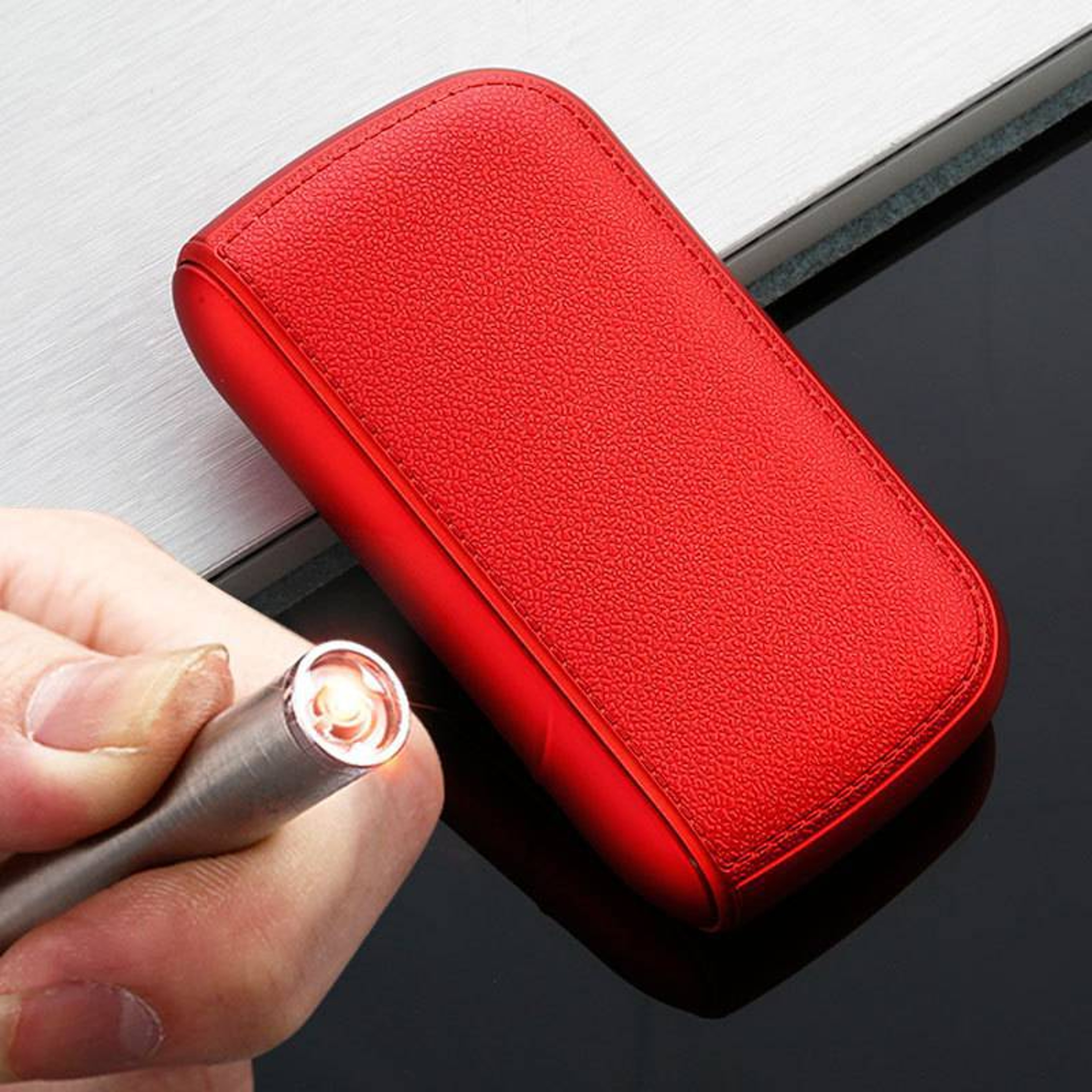 Mens Exquisite Imitation Leather Cigarette Case with USB Tungsten Electronic Lighter – Stylish & Functional Gift – view 9