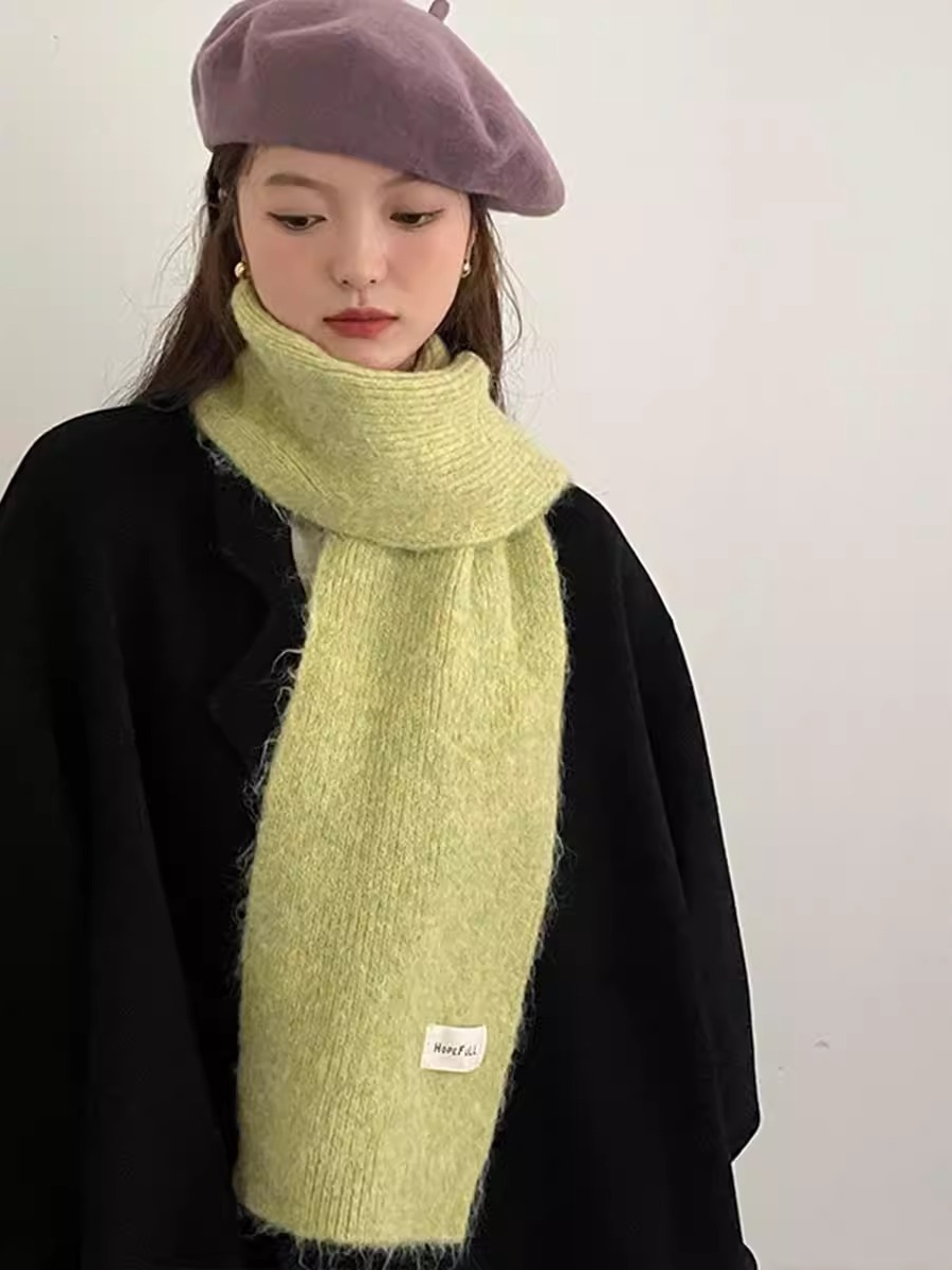 Pure Color Woolen Scarf, Versatile Winter Neck Warmer, New Knitted Yarn For Girls and Students – view 3