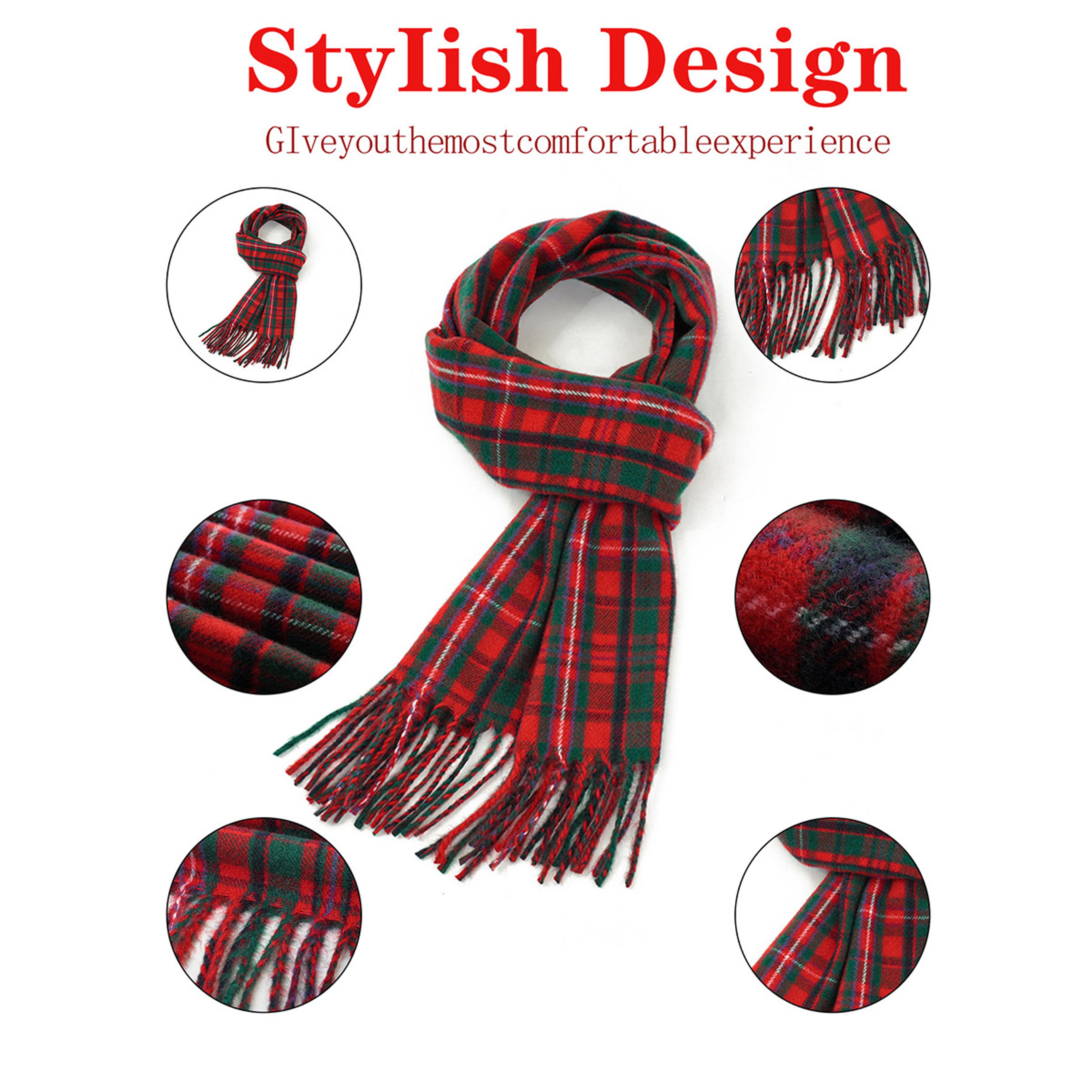 Classic Green and Red Plaid Scarf, Soft Cashmere Texture, Winter Shawl for Christmas and New Year – view 3