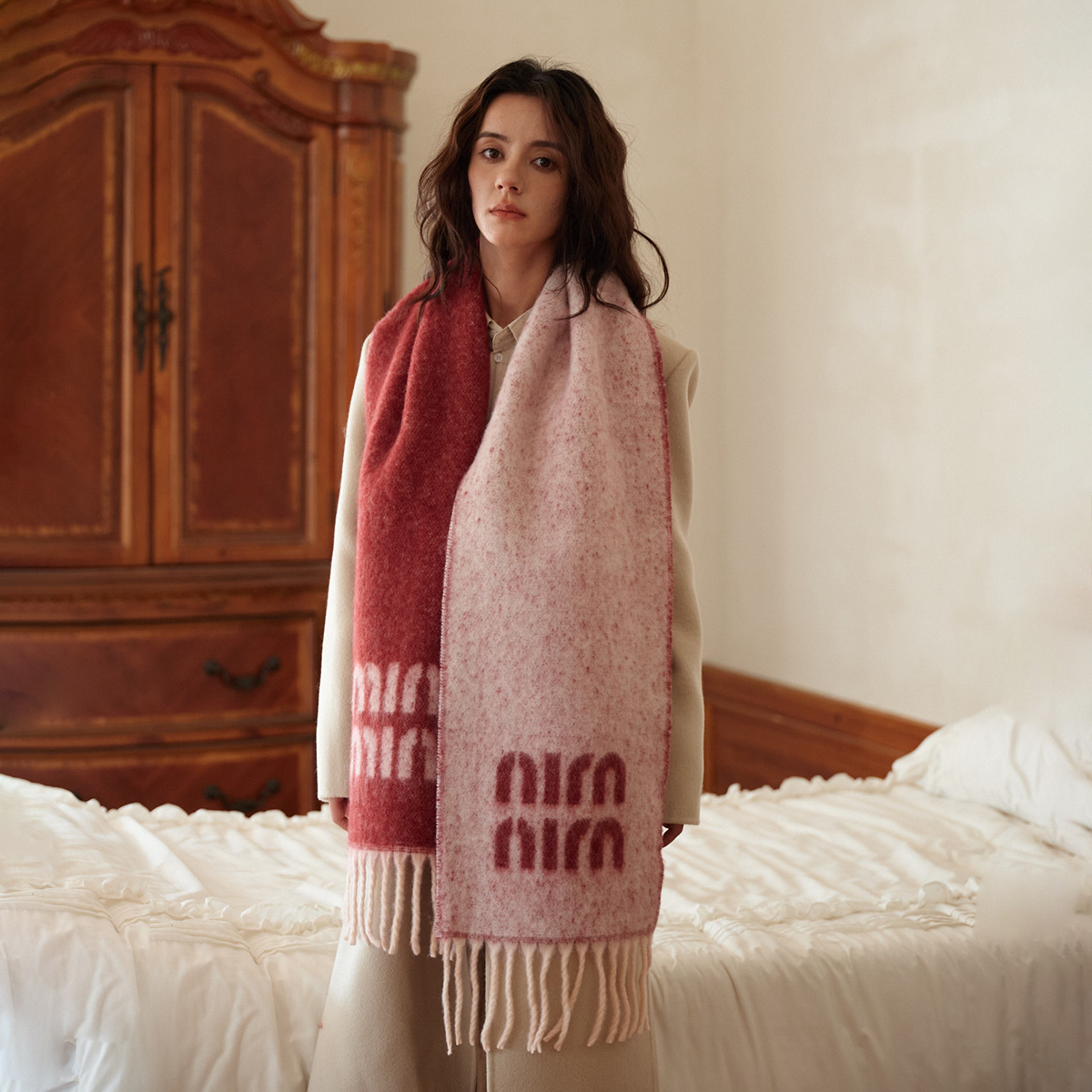 Thick Jacquard Knitted Shawl, Wool Blend Scarf, Letter Pattern, Winter Autumn Fashion Accessory – view 1