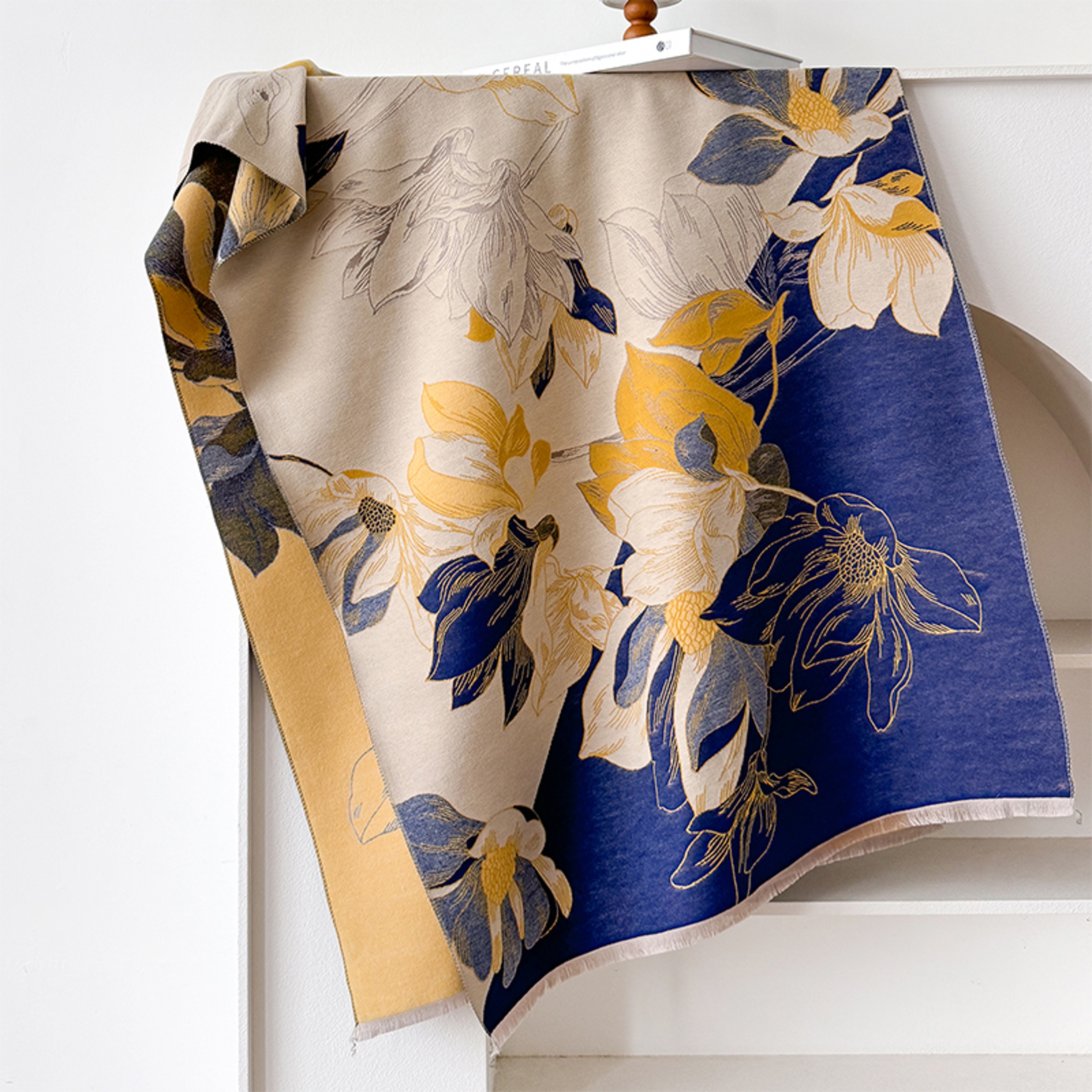 New Luxury Brand Cashmere Scarf, Elegant Lotus Design, Thick Warm Winter Shawl, Soft Pashmina Wraps – view 3