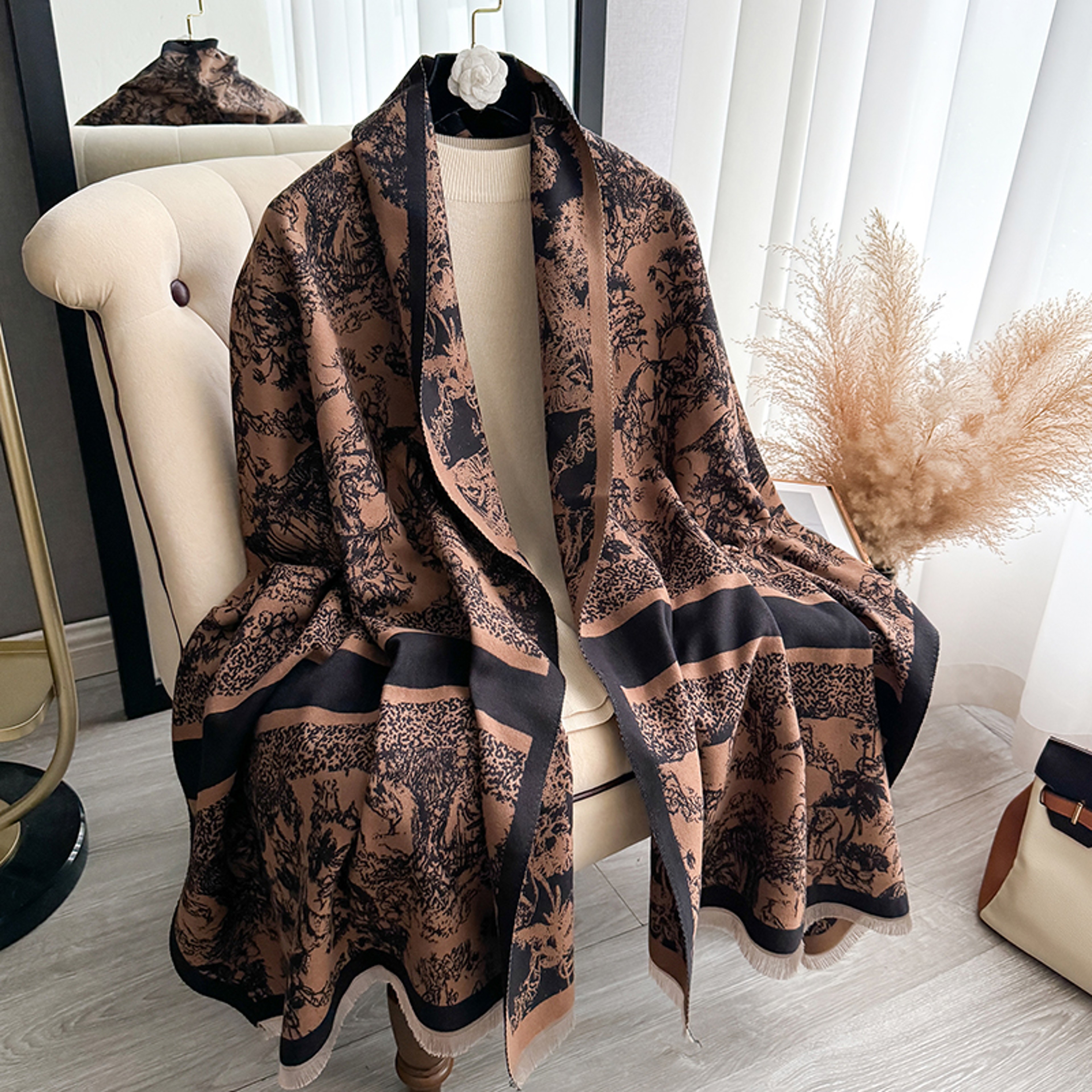 Brand Womens Scarf, Two Sided Print, Imitation Cashmere, Soft Warm Pashmina, Winter Shawl – view 4