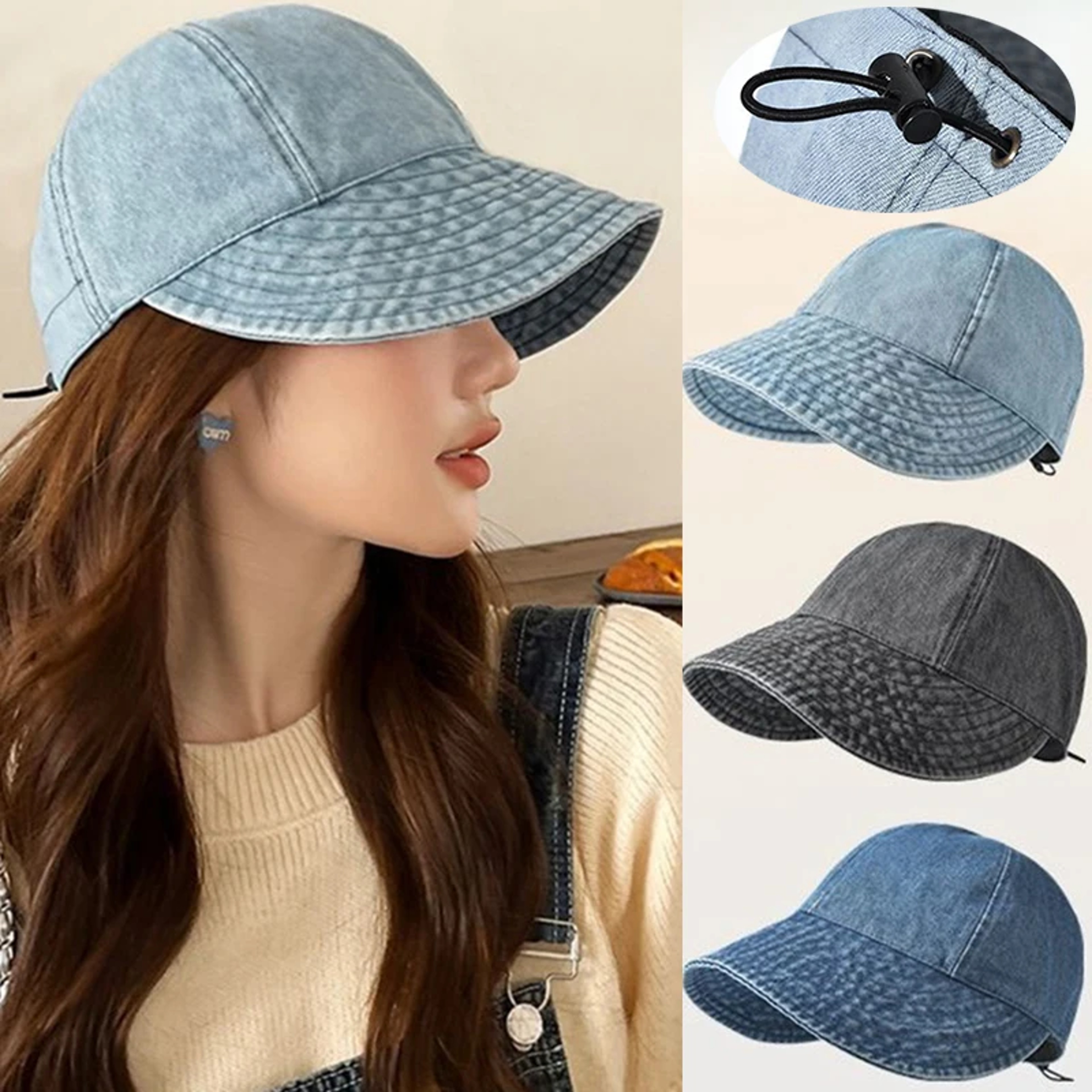 Adjustable Summer Sun Cowboy Hat Foldable Wide Brim Women Bucket Hat UV Protection Panama Ponytail  2