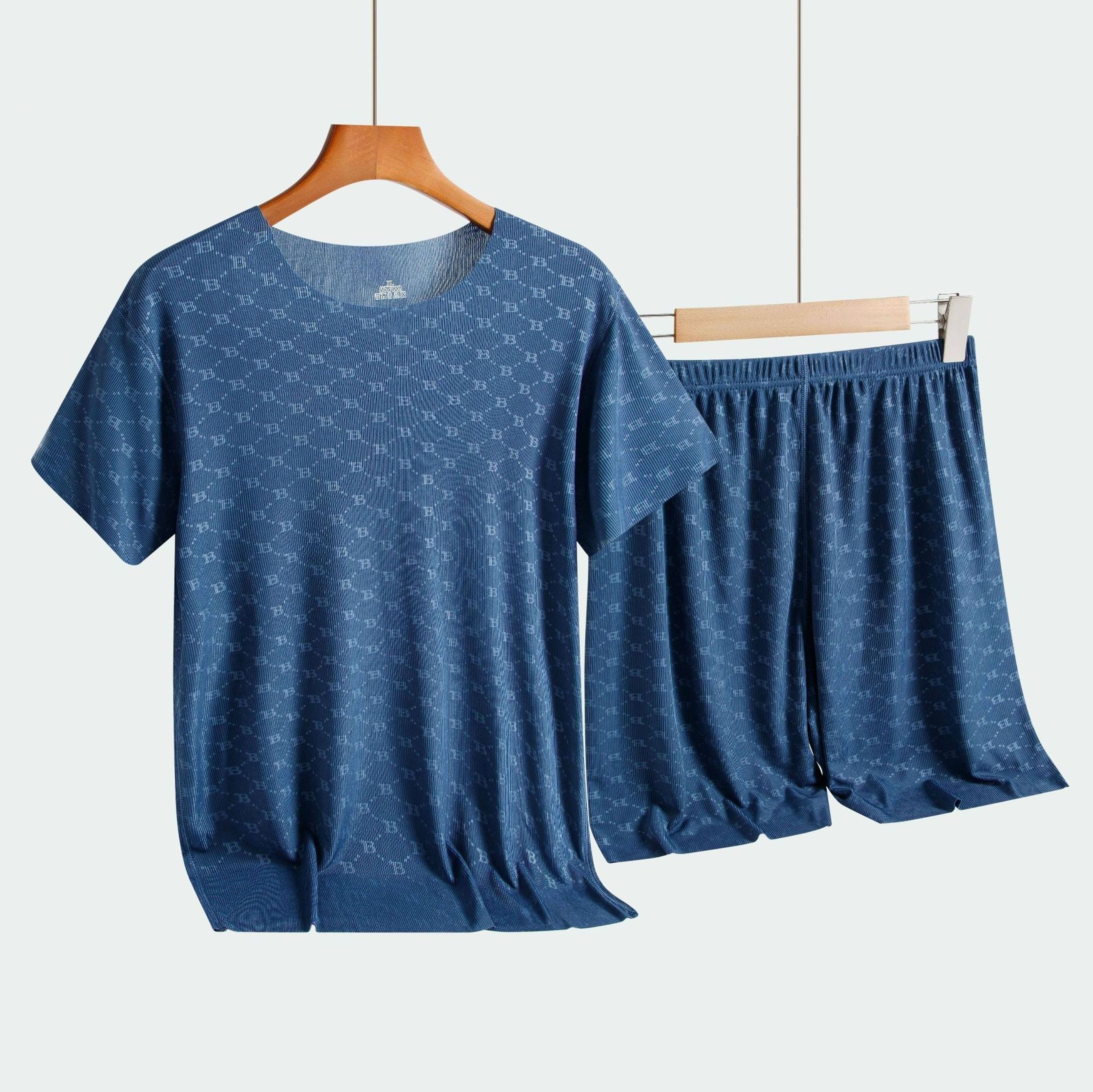 Summer Mens Pajamas Set Printed Ice Silk TShirt Modal Casual Pajamas ShortSleeved Pajama Trousers 0