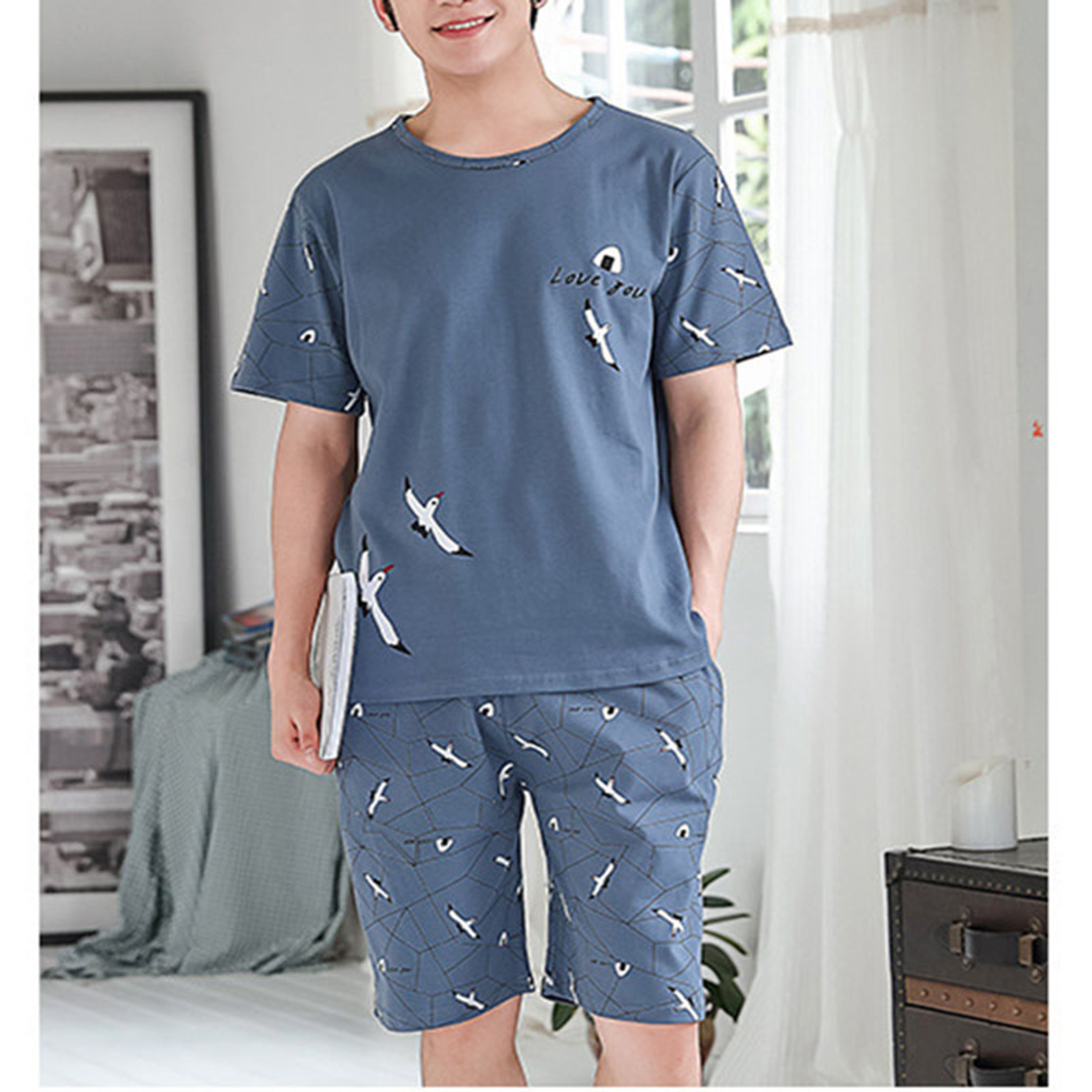 2 Piece Set Sleepwear Men Large Size Youth Pajamas Striped Bear Home Wear Man Nightwear Loungewear  1