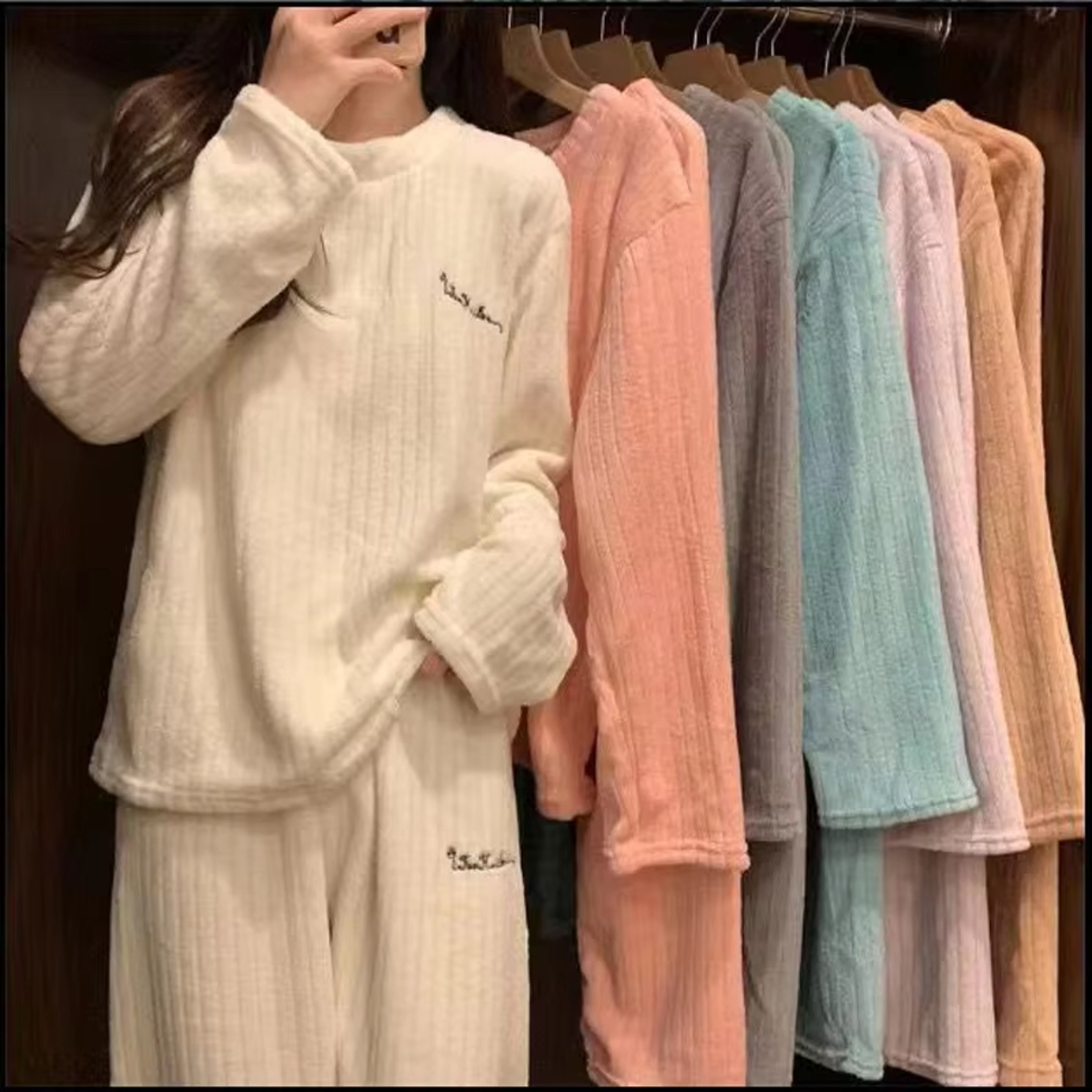 Homewear Suit Womens Fall And Winter Warm Clothes Winter Womens New Pajamas Coral Velvet Leisure Pa 1