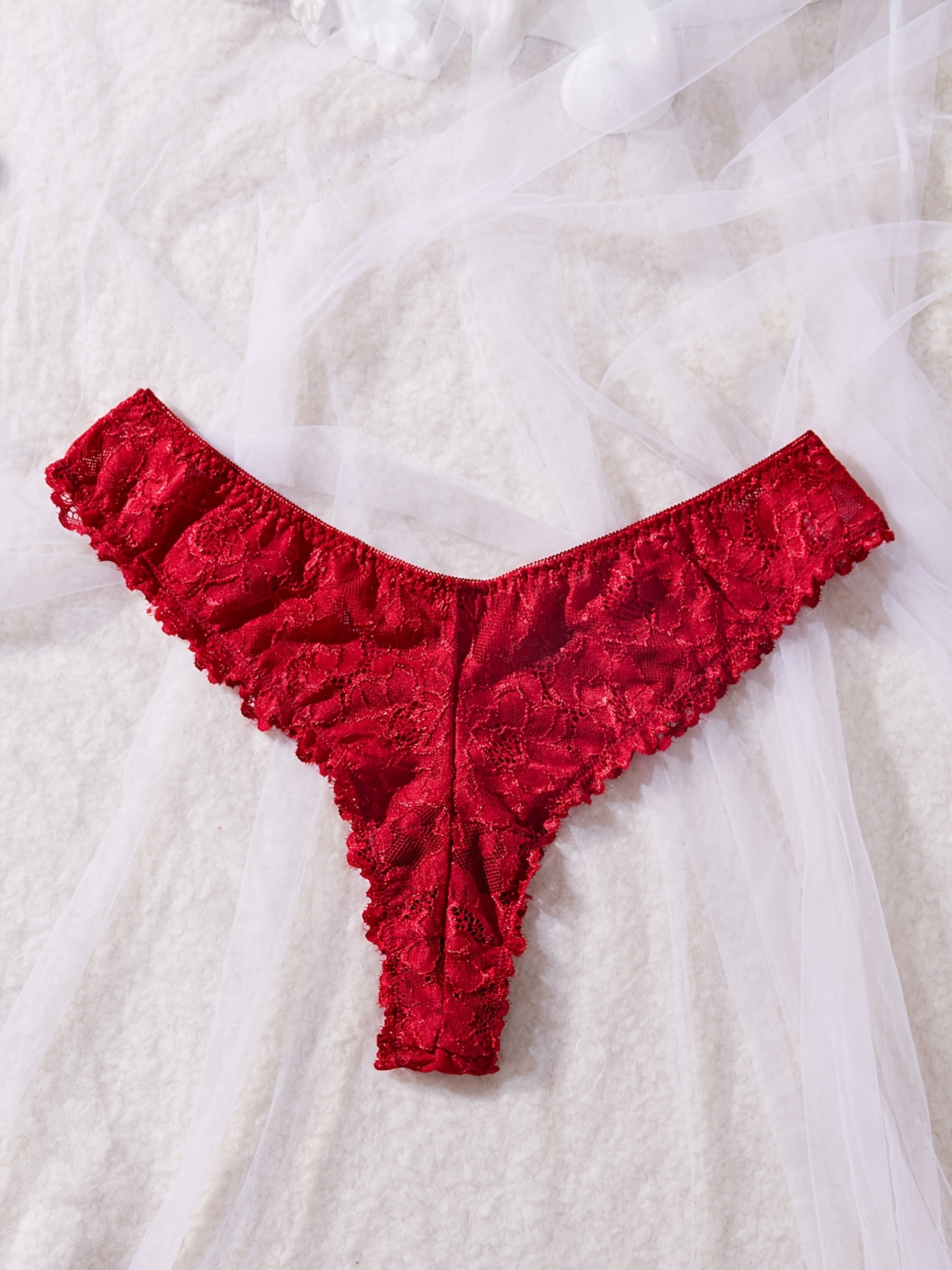 Sexy Lace Lingerie Set For Women Red Hot Sleepwear Nightdress VNeck Sheer Lace Camisole Matching Pa 1