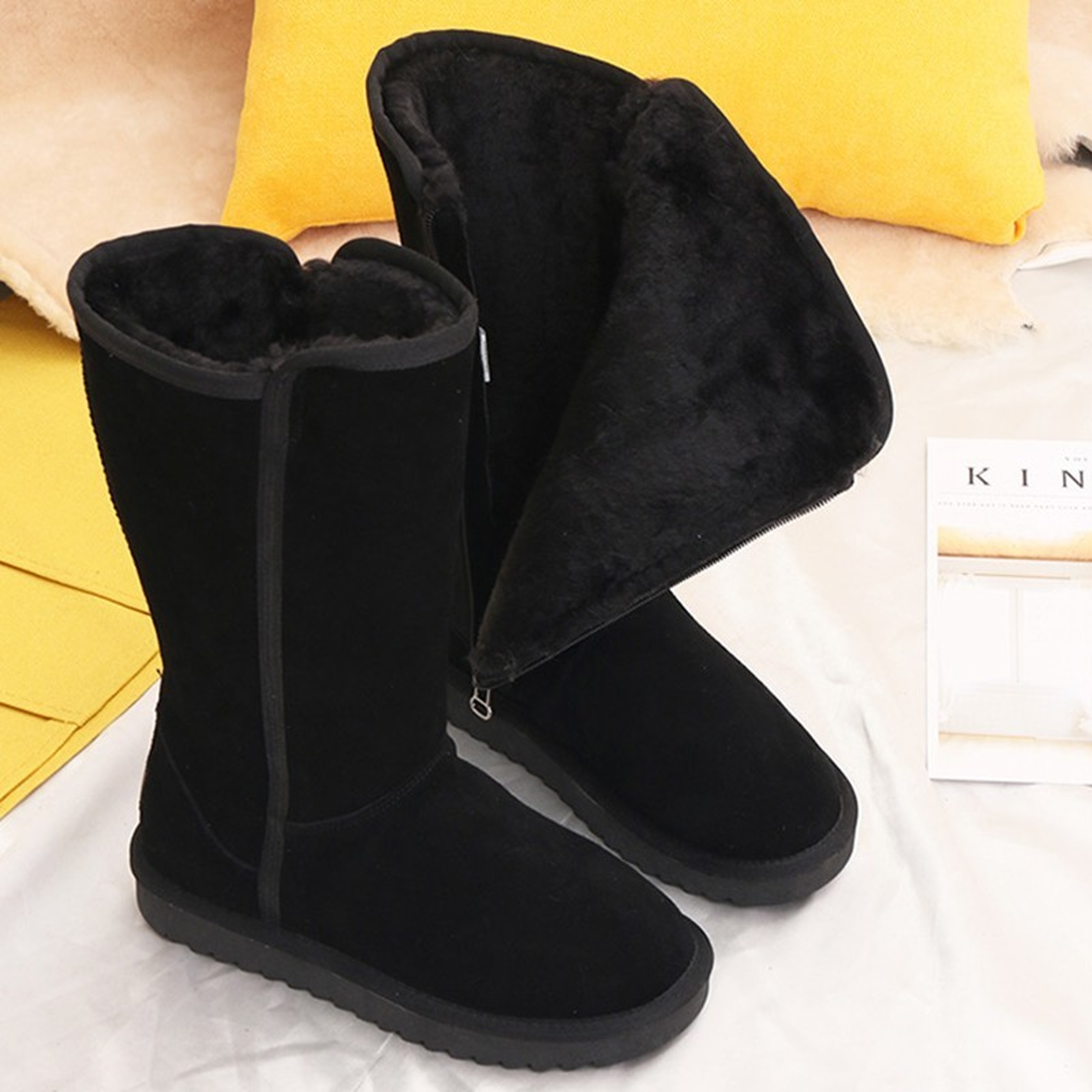 Girls Winter Snow Boots Waterproof Warm Genuine Leather Fur Knee High Australia Velvet Winter Boots 1