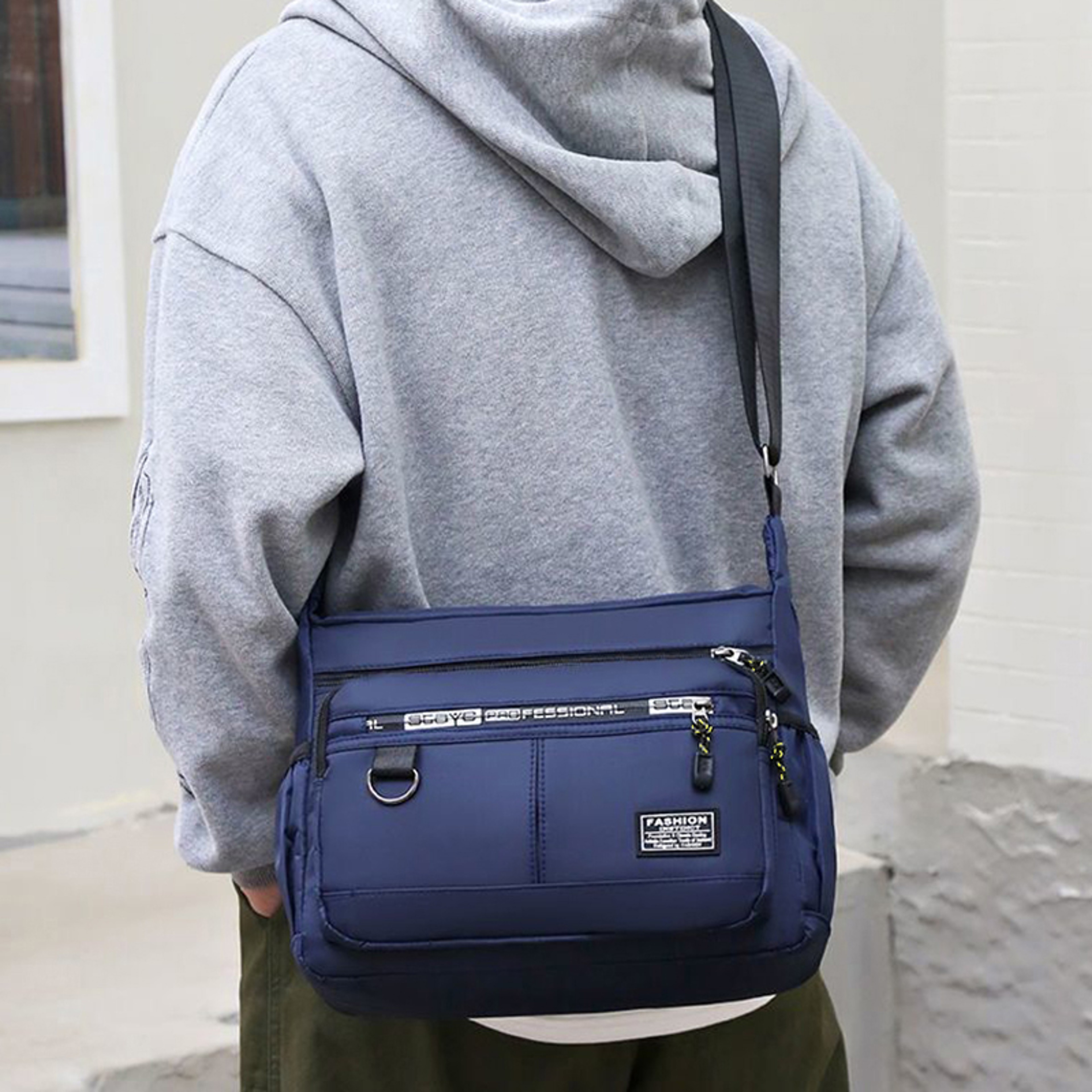 Business SingleShoulder Bag Mens CrossBody Bag With MultiLayered Pockets Adjustable Shoulder Strap 4