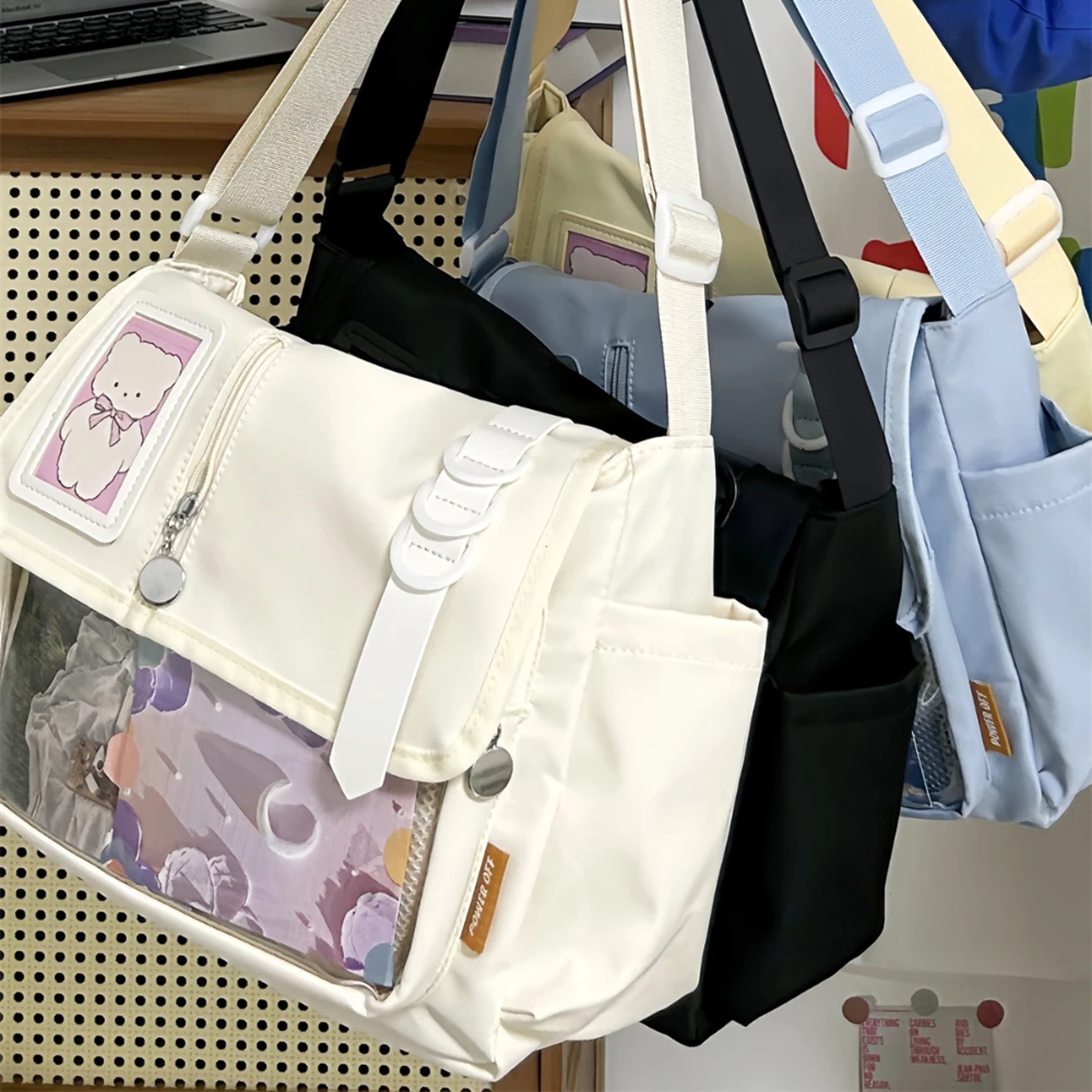 Japanese Harajuku School Bags For Teenage Girls Transparent Itabag Crossbody Bag DIY Badges Display 0