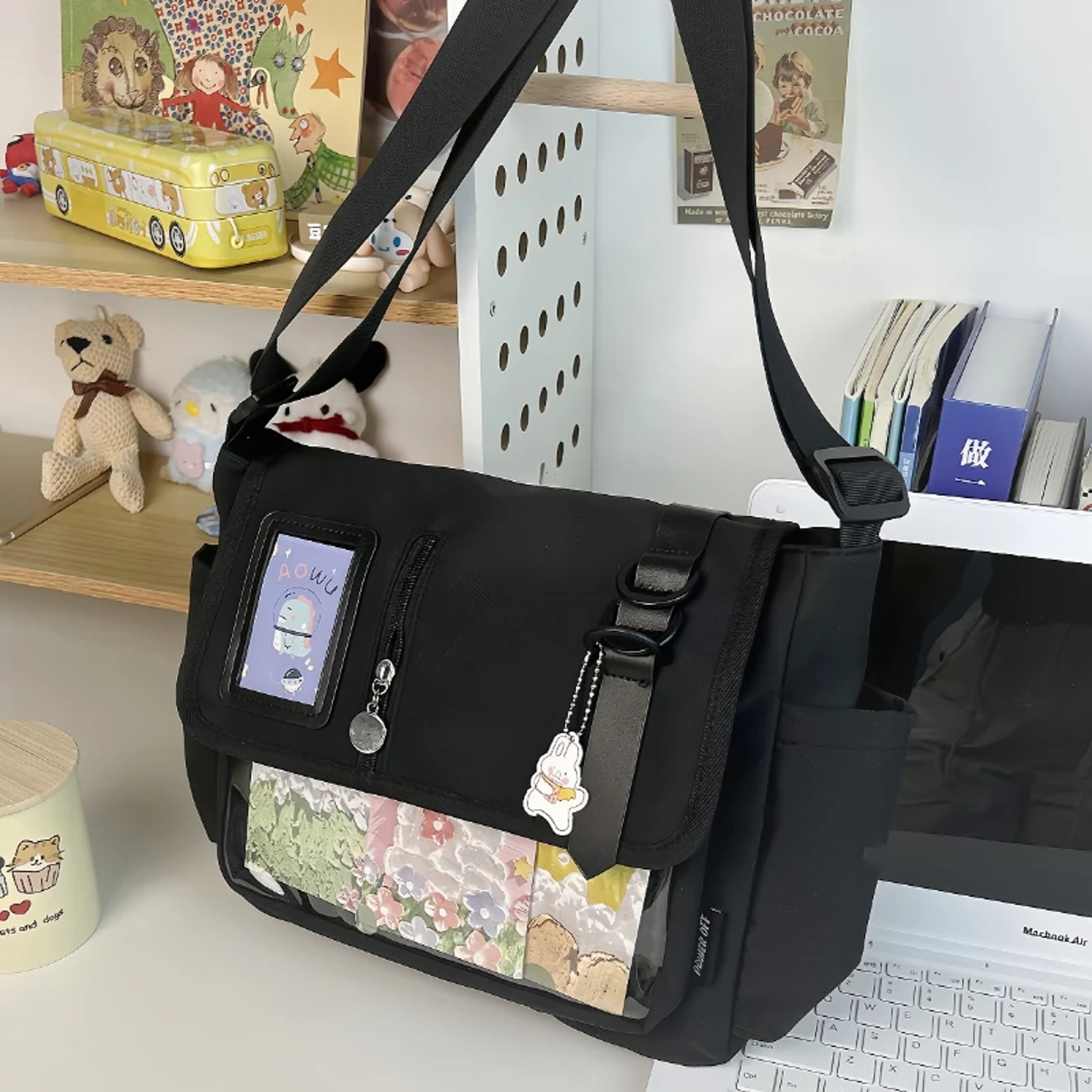 Japanese Harajuku School Bags For Teenage Girls Transparent Itabag Crossbody Bag DIY Badges Display 6