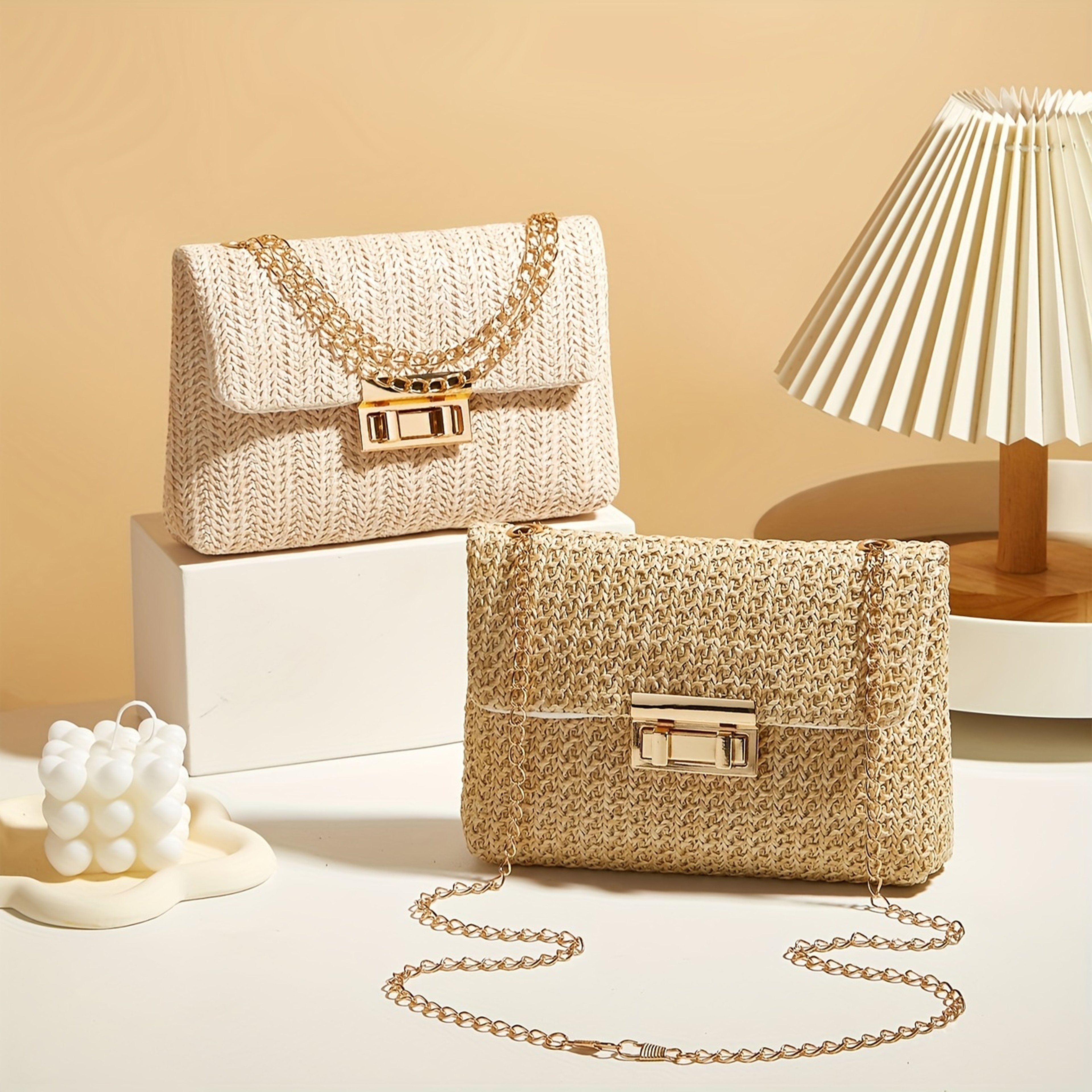 Solid Color Woven Straw Handwoven Womens Shoulder Bag Fashion Crossbody Purse With Lock Closure Sty 0